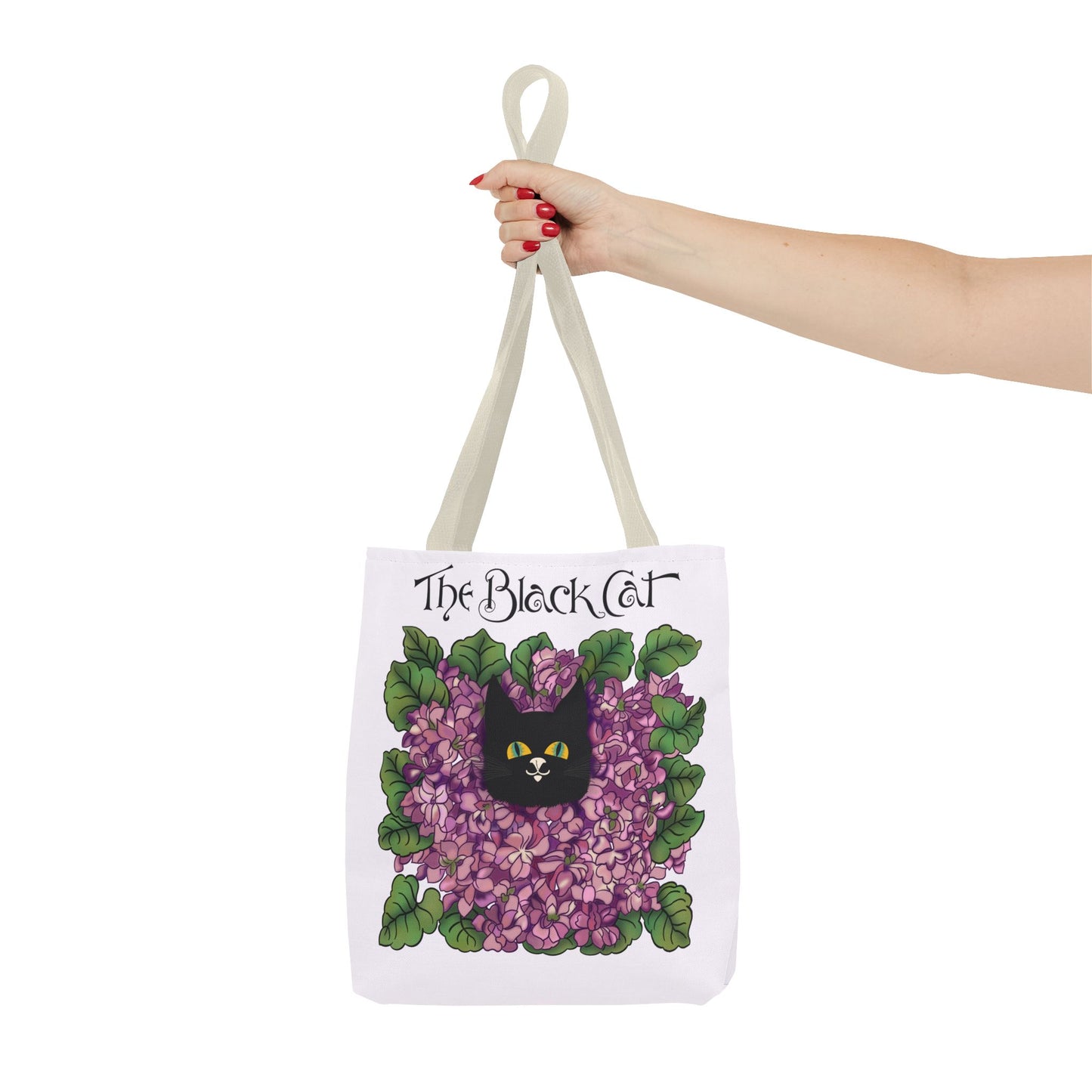 Black Cat Lilac Tote Bag — "The Black Cat" AOP Canvas Tote