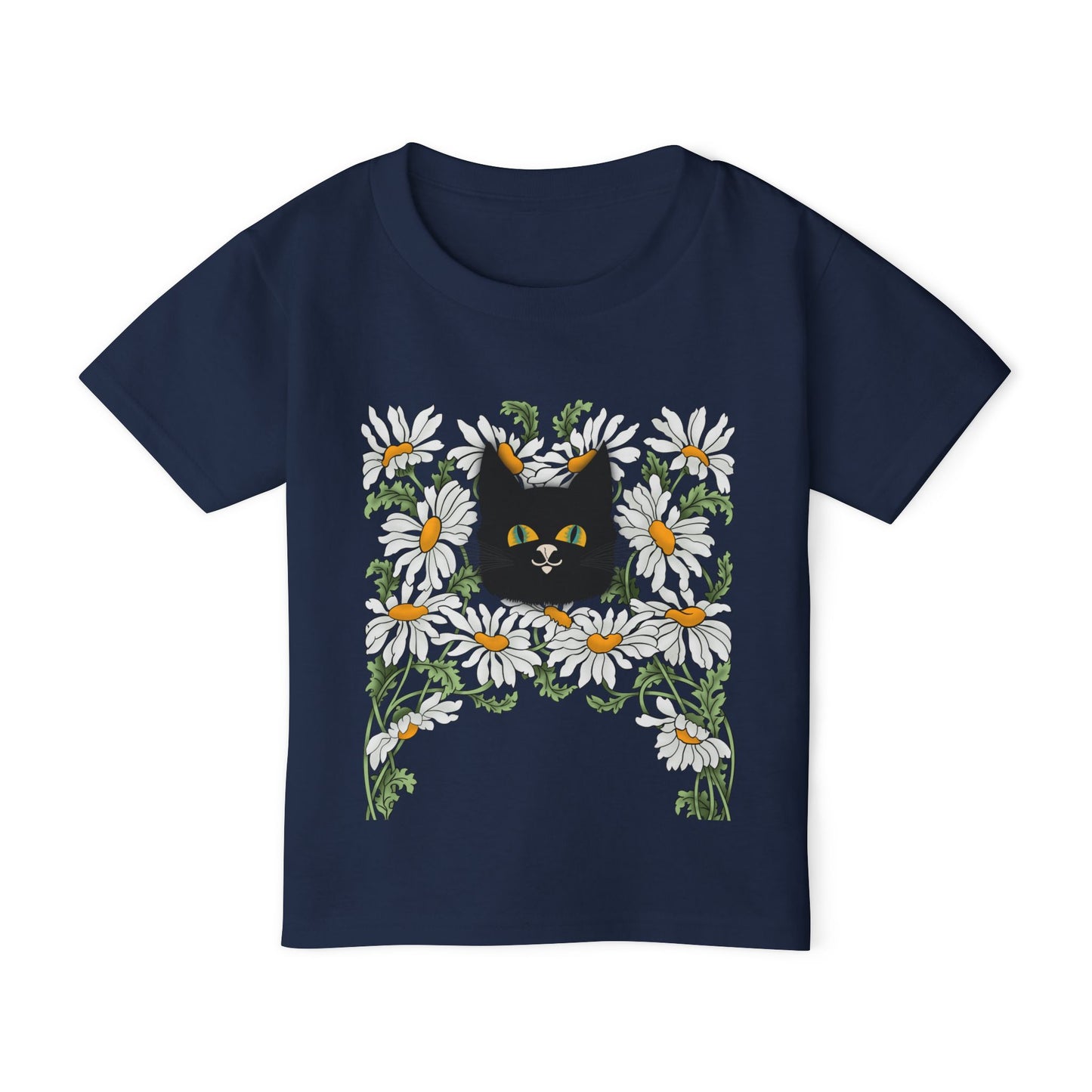 Toddler T-Shirt — Black Cat in Daisies | Cute Floral Kitty Tee for Kids