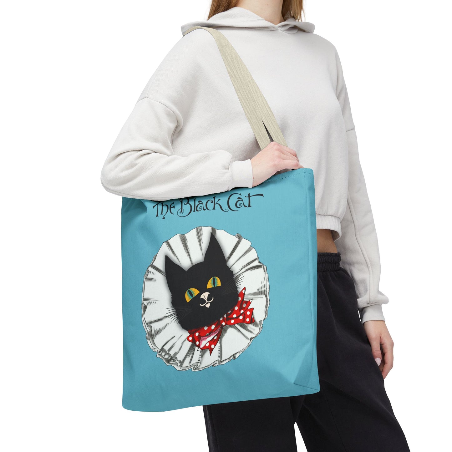 The Black Cat Clown Blue Tote Bag — Cute Vintage Cat Illustration Tote
