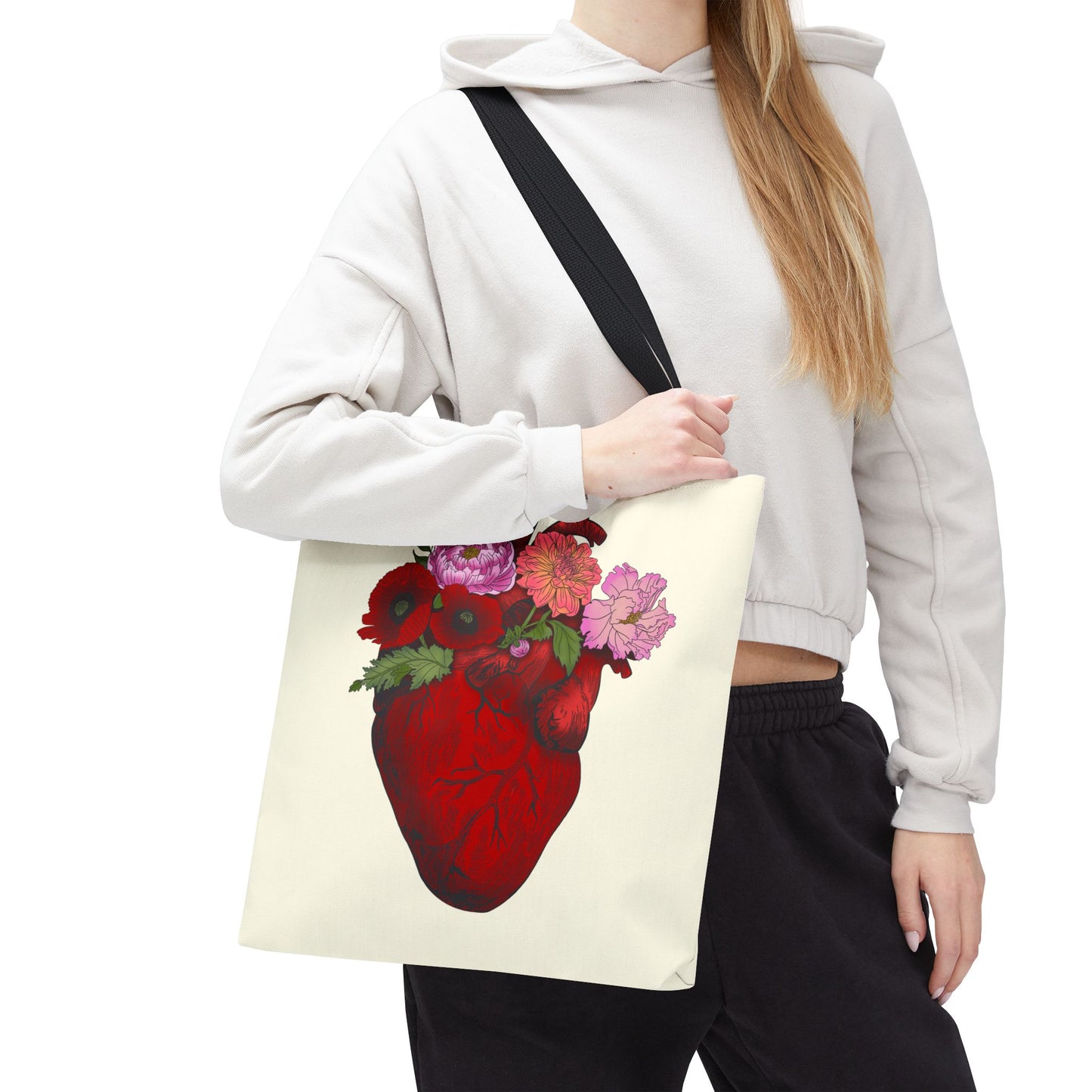 Anatomical Heart Floral Tote Bag — Valentine & Everyday Gift Tote