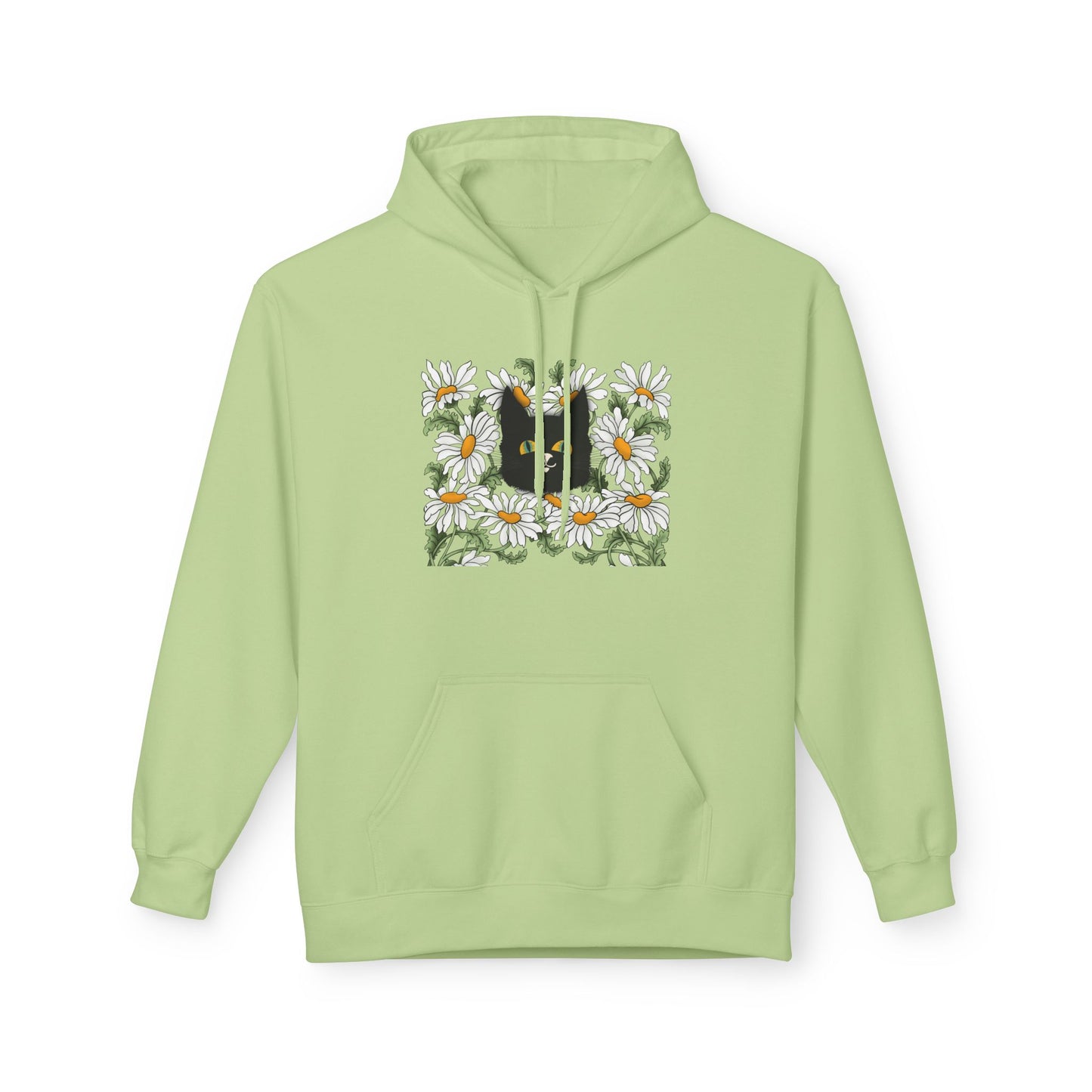 Black Cat in Daisies Hoodie – Floral Cat Graphic Pullover