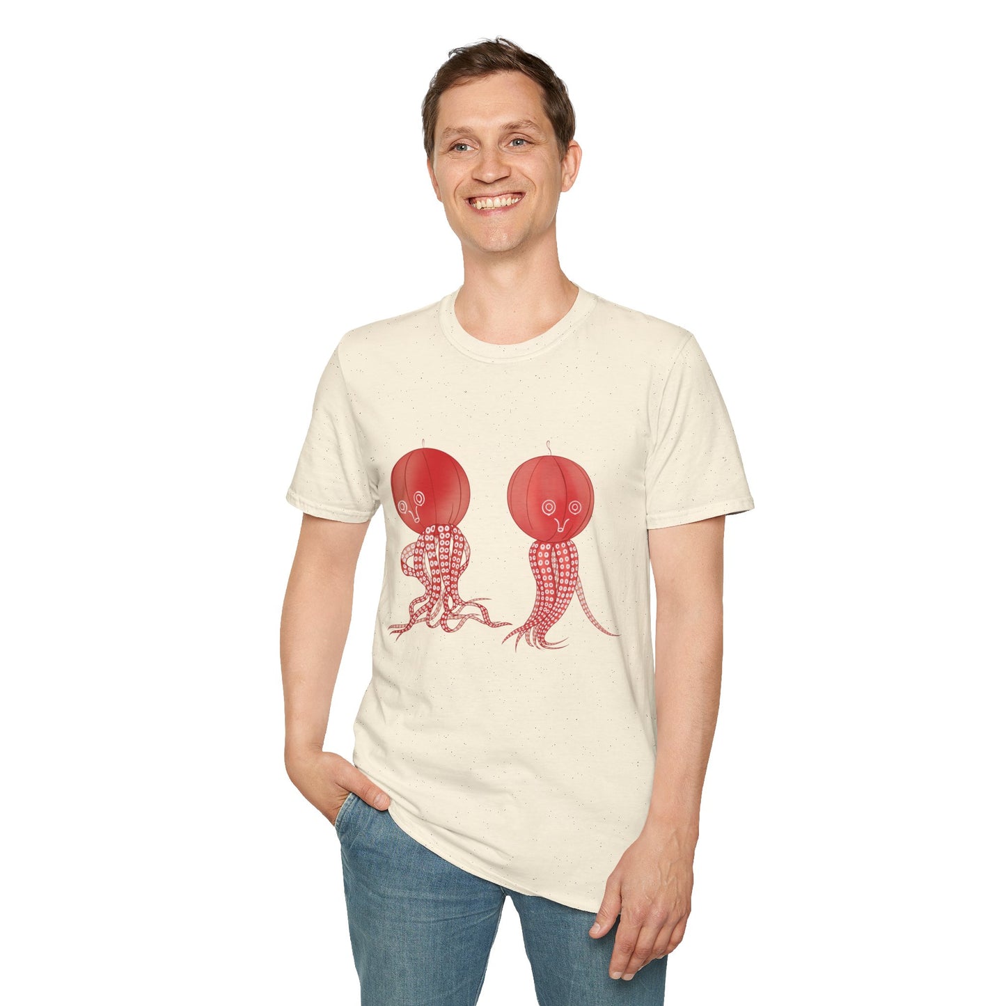 Red Jellyfish Duo by Koizumi Kawasaki TShirt — Cute Ocean Sea Creature Tees