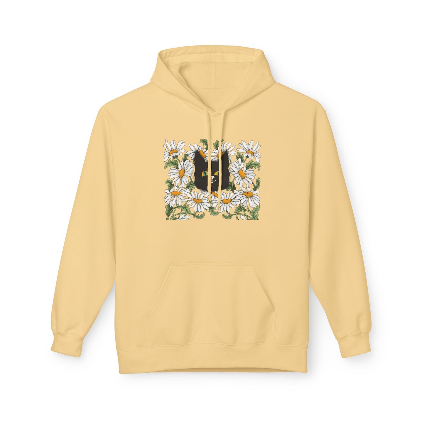 Black Cat in Daisies Hoodie – Floral Cat Graphic Pullover