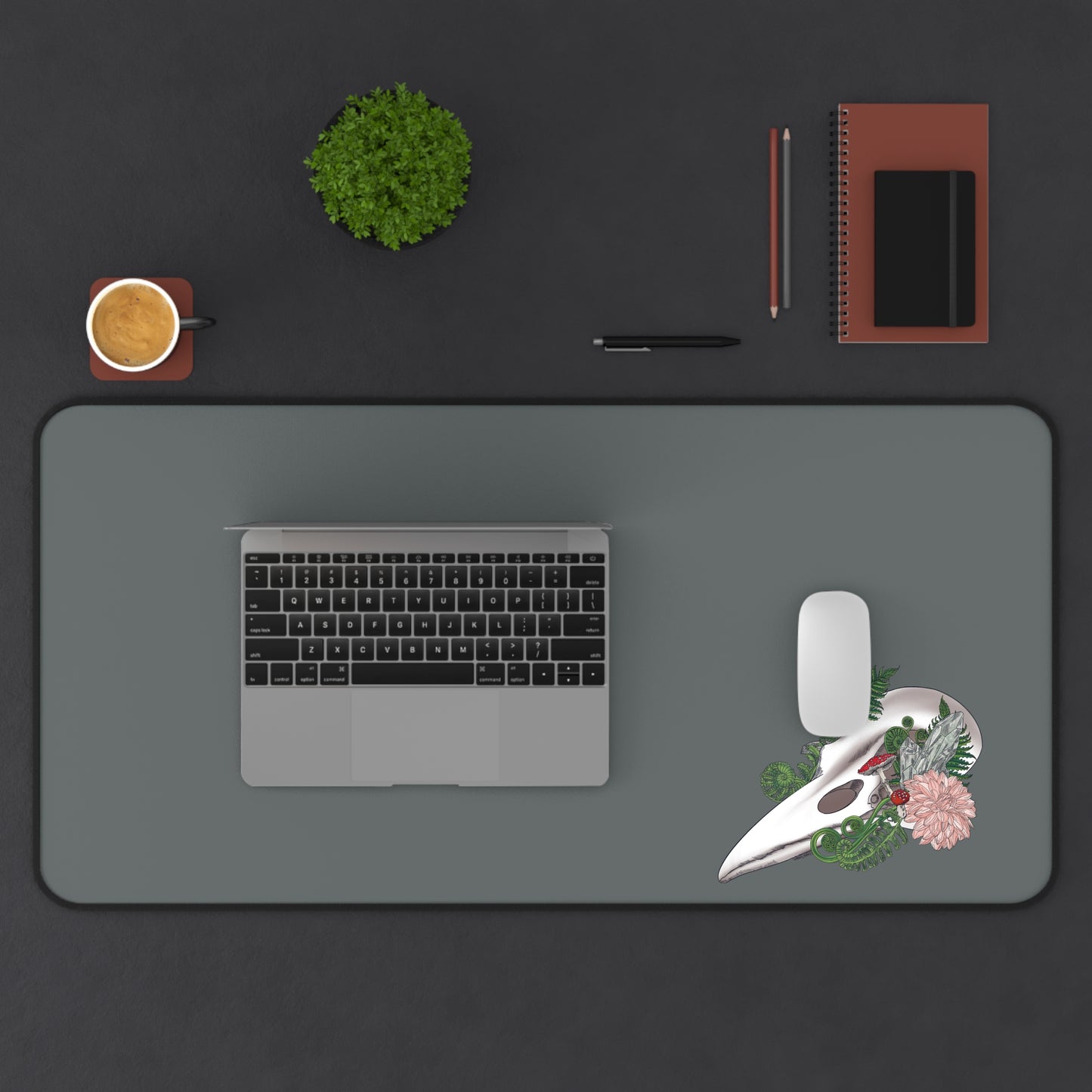 Elegant Floral Skull Desk Mat