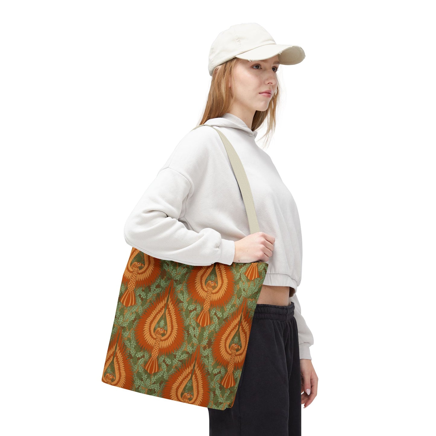 Vintage Phoenix Pattern Tote Bag — Boho Orange Green All-Over Print
