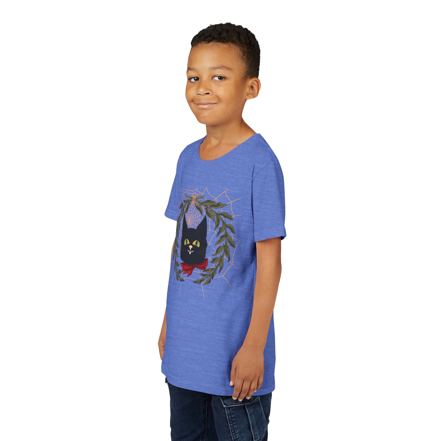 Youth Tee — Black Cat Wreath Holiday Shirt
