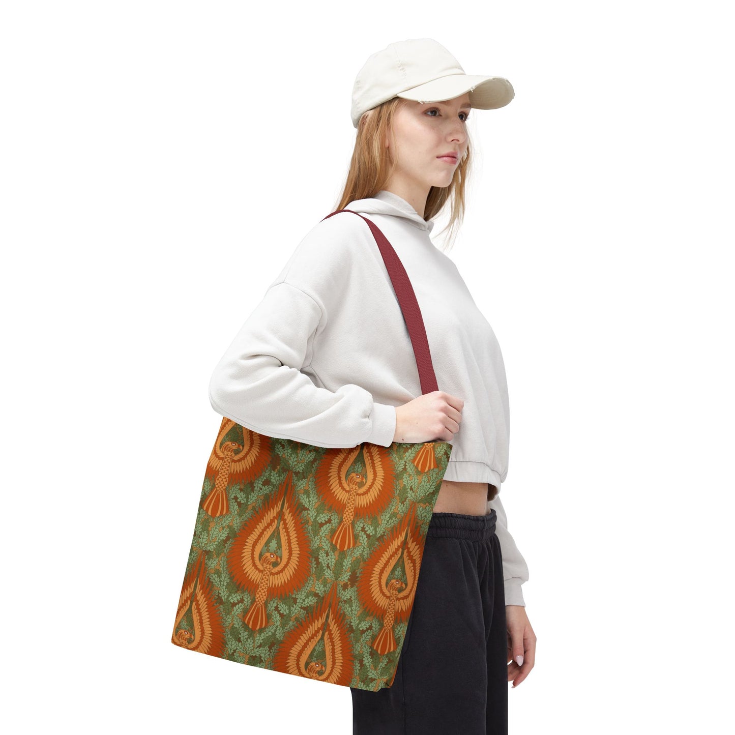 Vintage Phoenix Pattern Tote Bag — Boho Orange Green All-Over Print