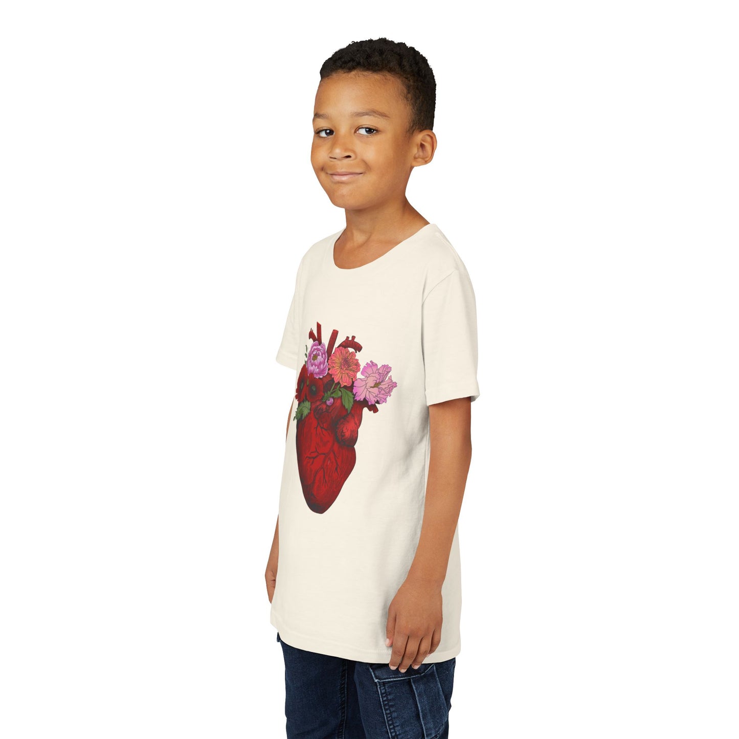Floral Heart Youth Tee — Floral Anatomical Heart Graphic Kids T-Shirt