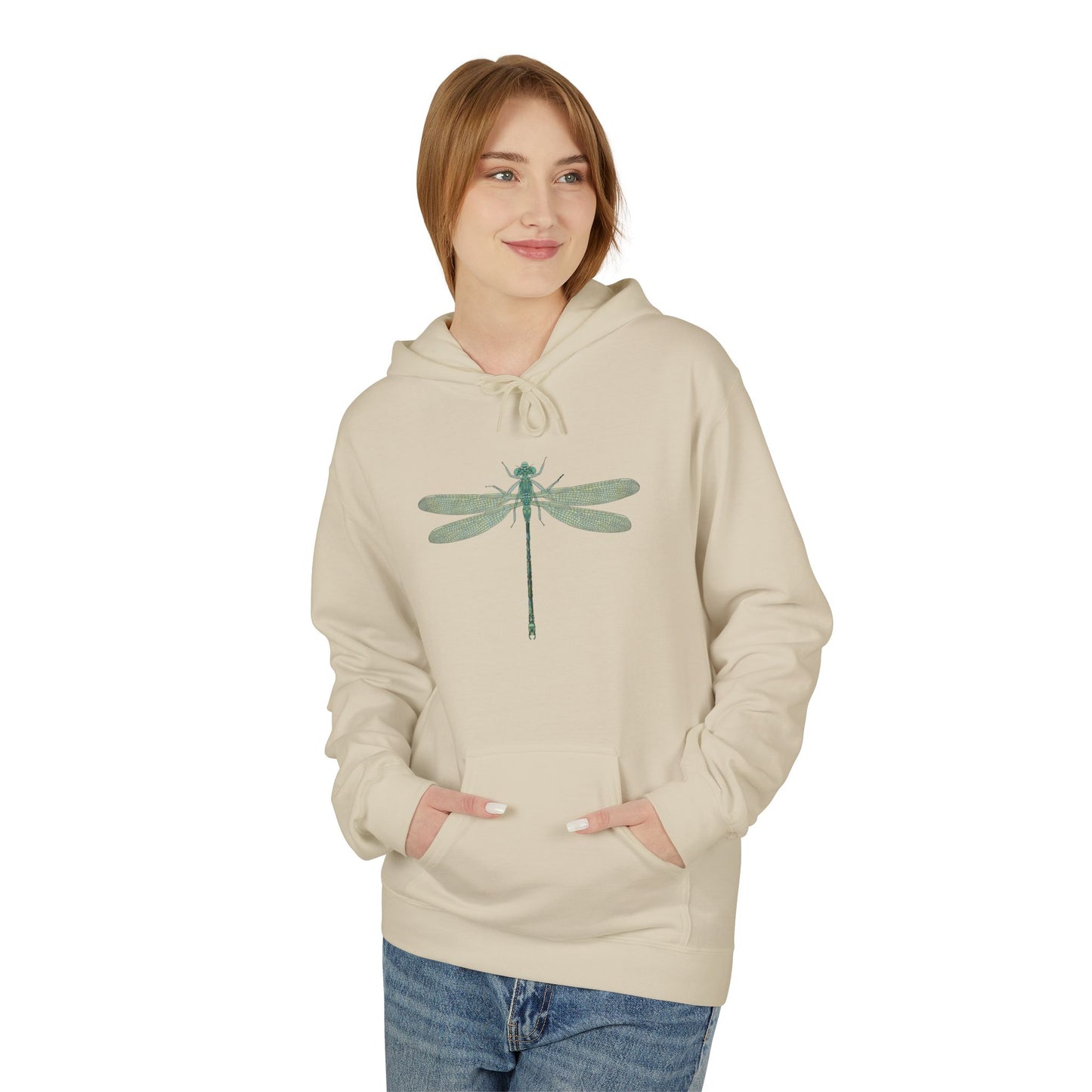 Dragonfly Minimalist Hoodie — Subtle Green Nature Graphic
