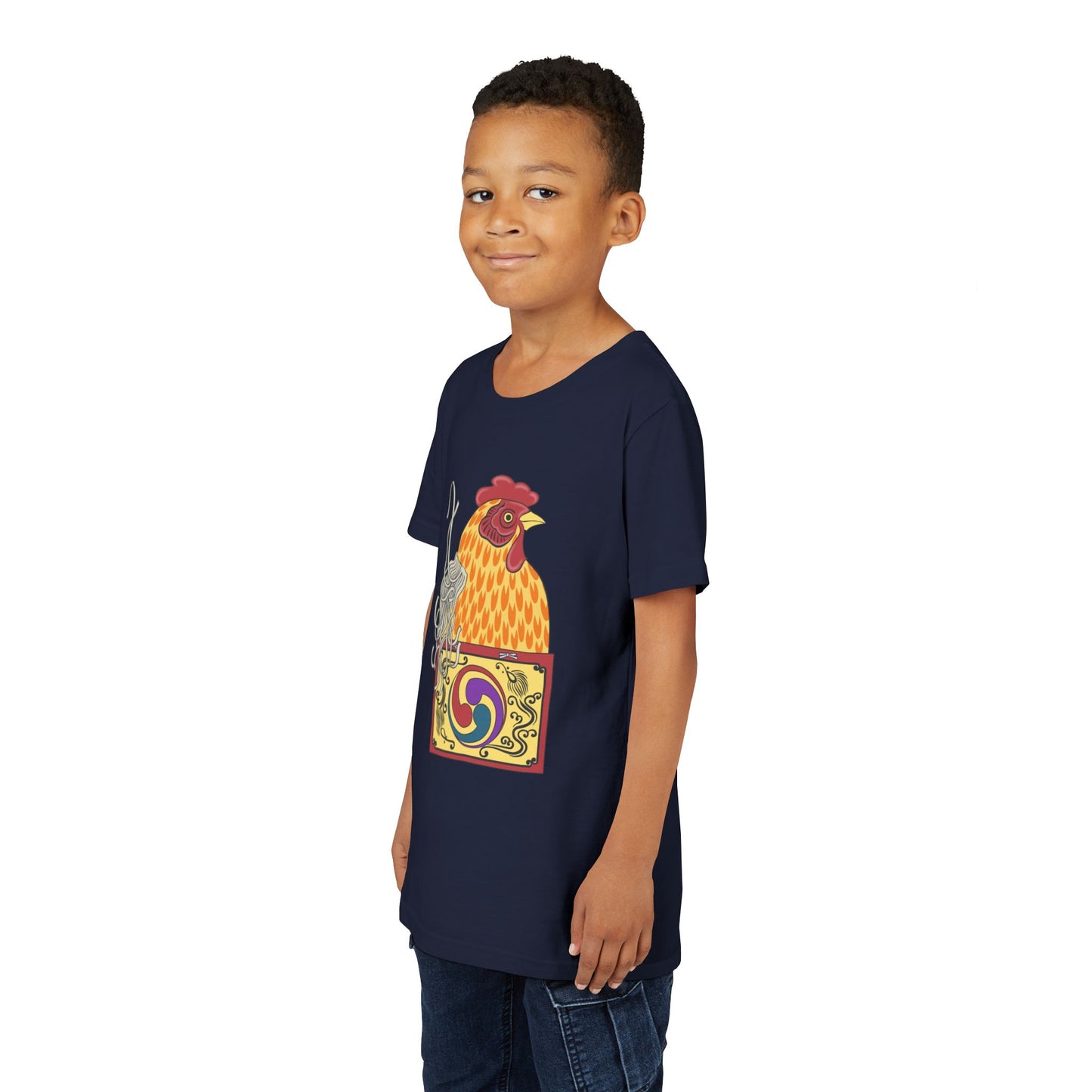 Japanese Rooster  Youth T-Shirt — Colorful Rooster Shimizu Seifū