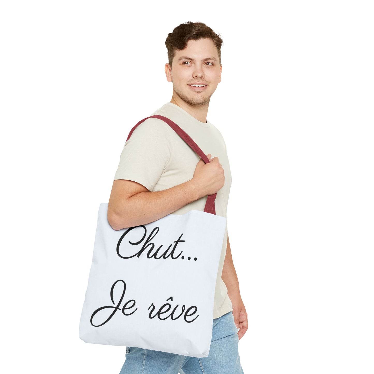 Tote Bag — "Chut... Je rêve" French Script Reversible Tote