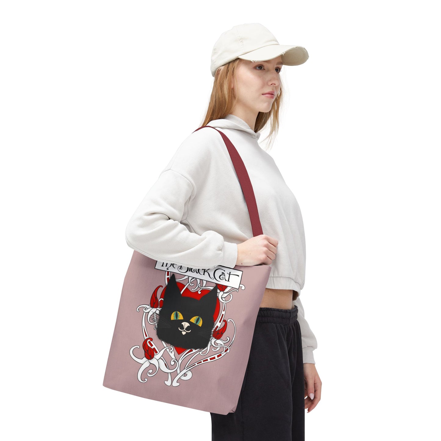 Black Cat Heart Tote Bag — 'The Black Cat' Gothic Vintage Cat Illustration Beach & Market Bag