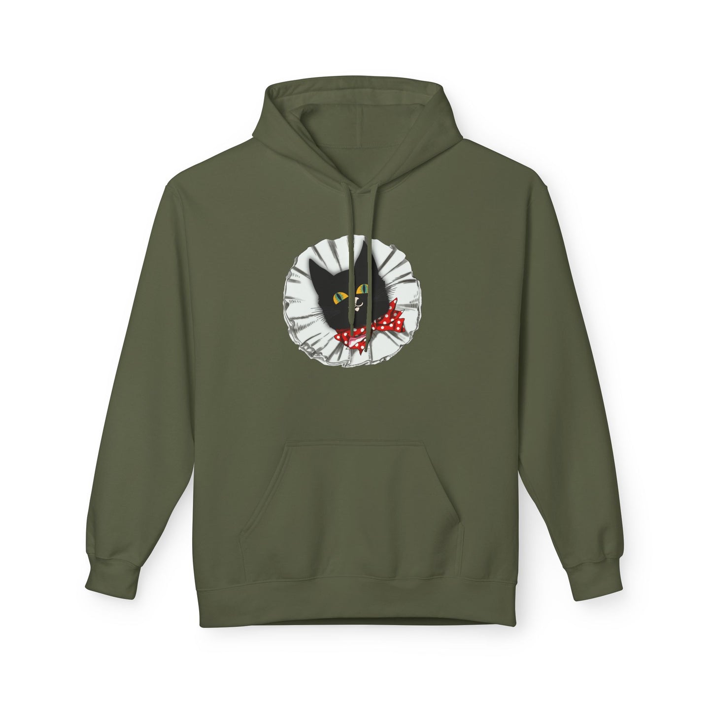 Black Cat Clown Hoodie — Cute Black Cat with Red Bow Music Lover Pullover
