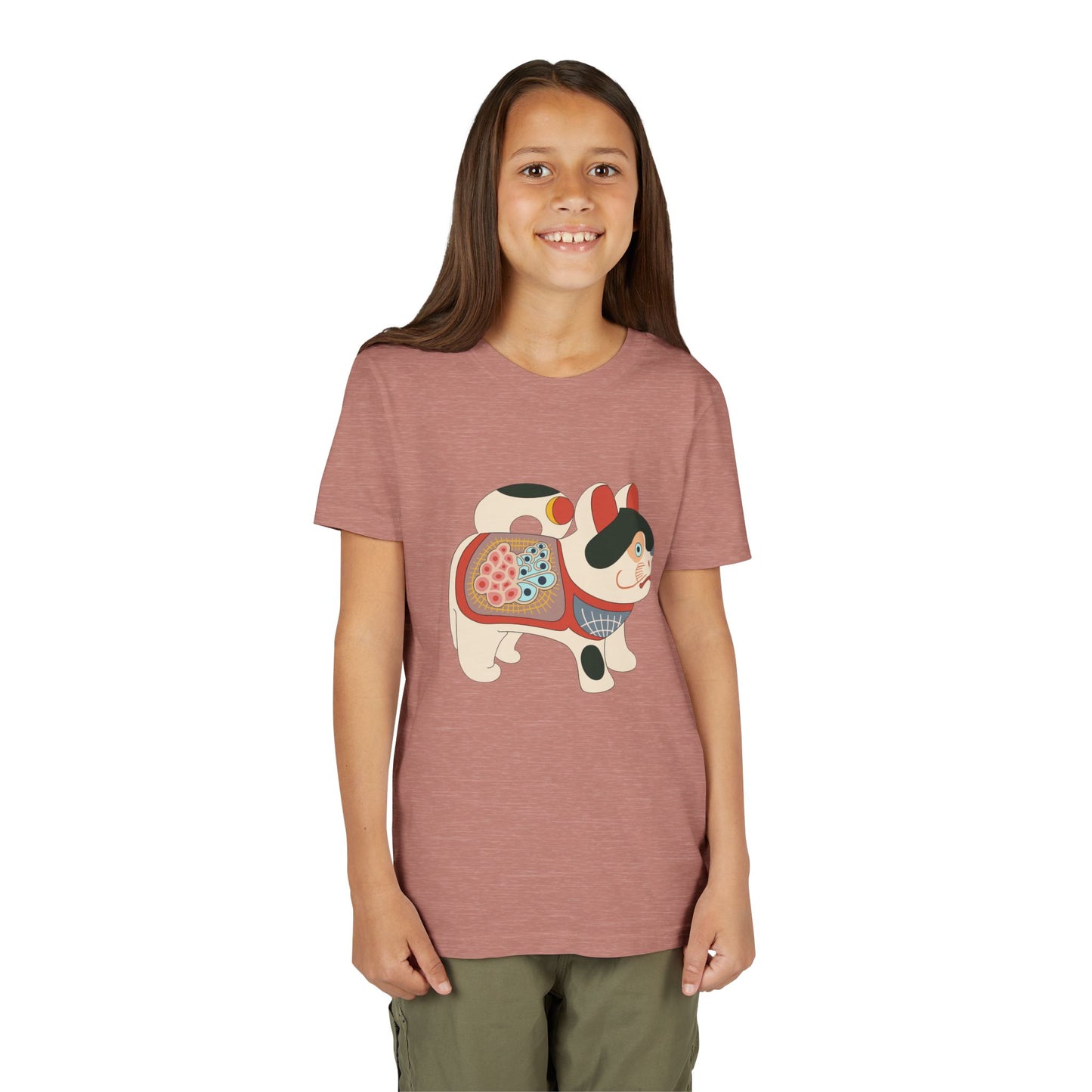 Lucky Inu Hariko illustration by Kawasaki Kyosen Youth Tshirt— Japanese Lucky Cat Tee