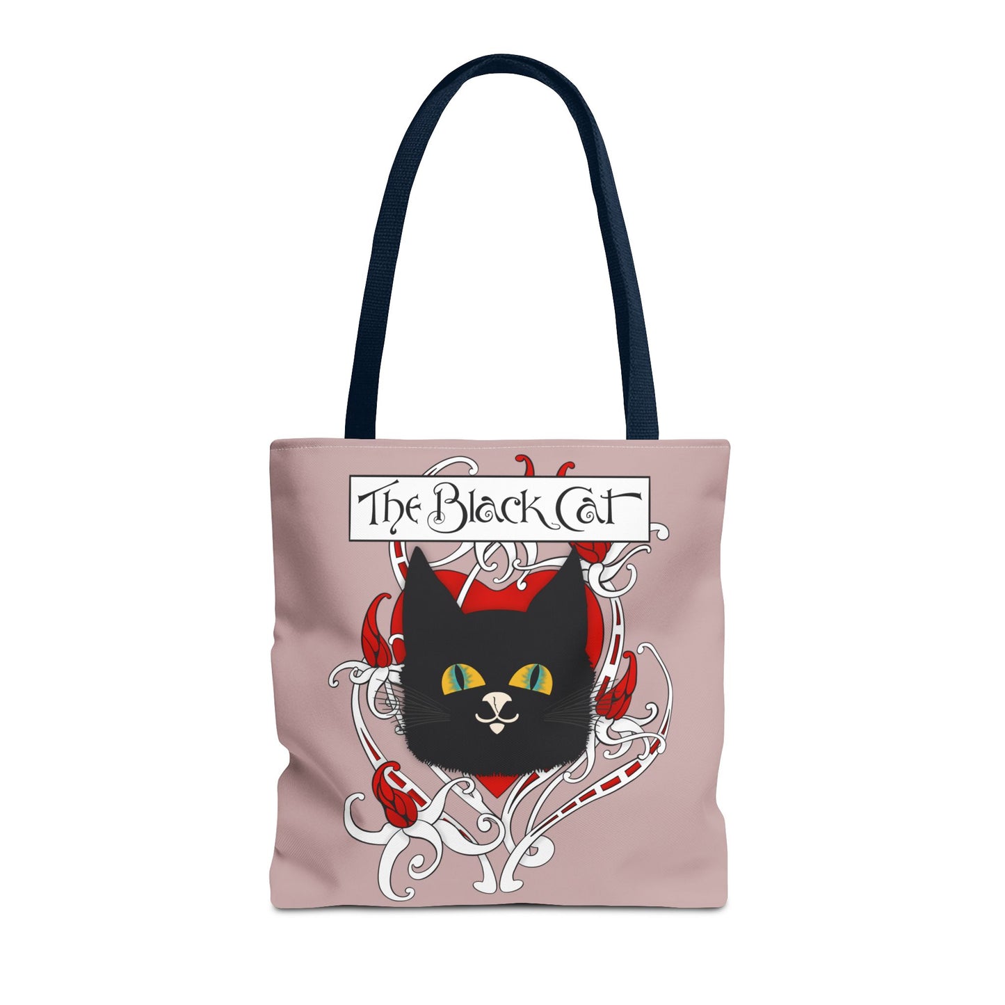 Black Cat Heart Tote Bag — 'The Black Cat' Gothic Vintage Cat Illustration Beach & Market Bag