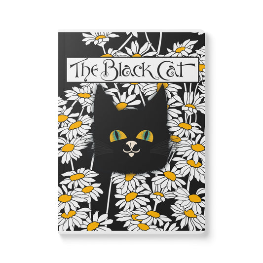 Vintage Black Cat Daisy Journal — Softcover Notebook with Floral Cat Design