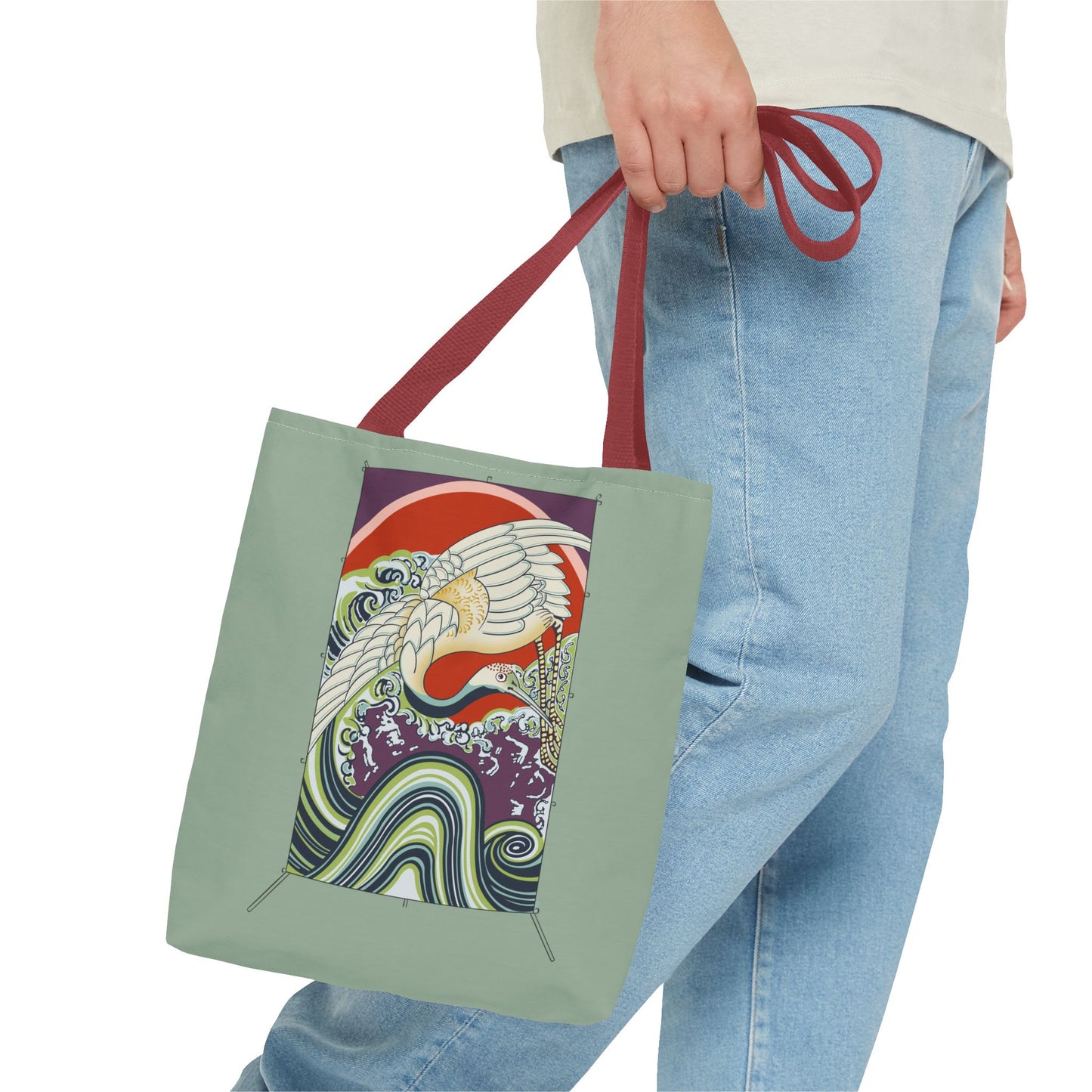 Japanese Vintage Wave & Crane Art Print Tote