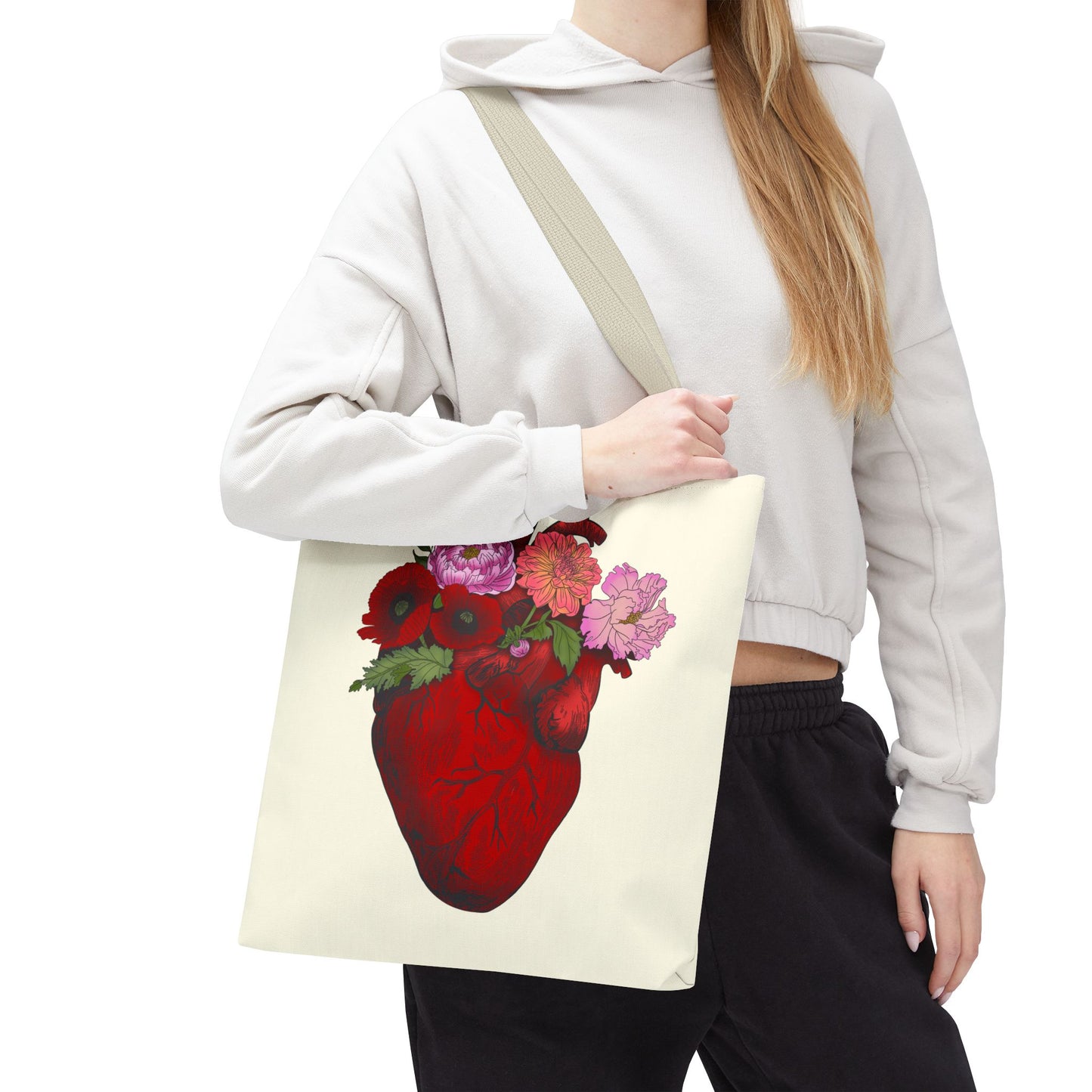 Anatomical Heart Floral Tote Bag — Valentine & Everyday Gift Tote