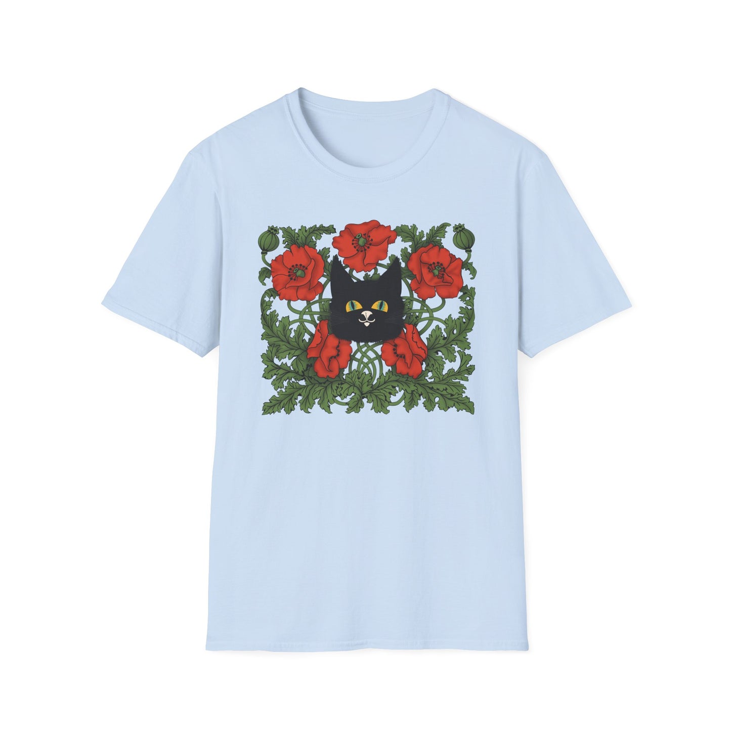 Black Cat & Red Poppies T-Shirt