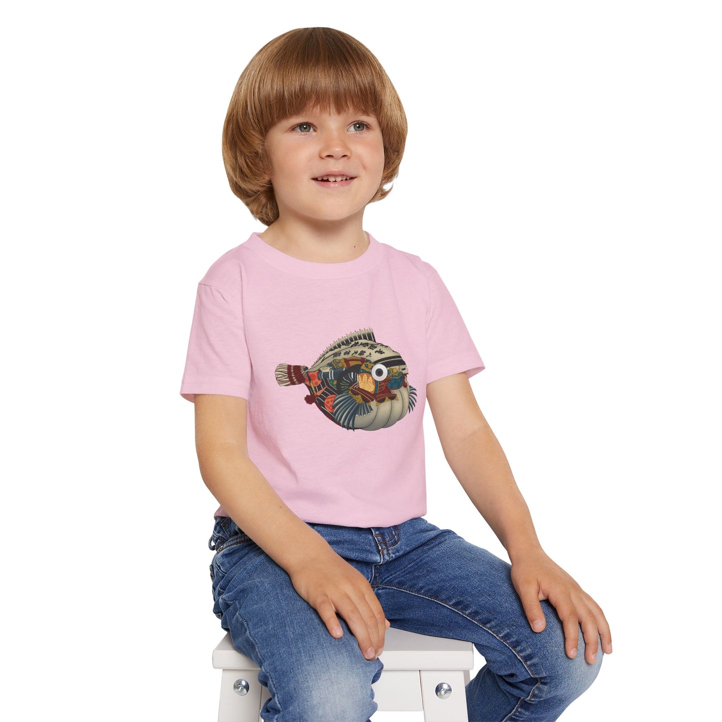 Japanese Puffer Fish Illustration Toddler T-Shirt with Colorful  — Cute Marine Animal Tee for Kids