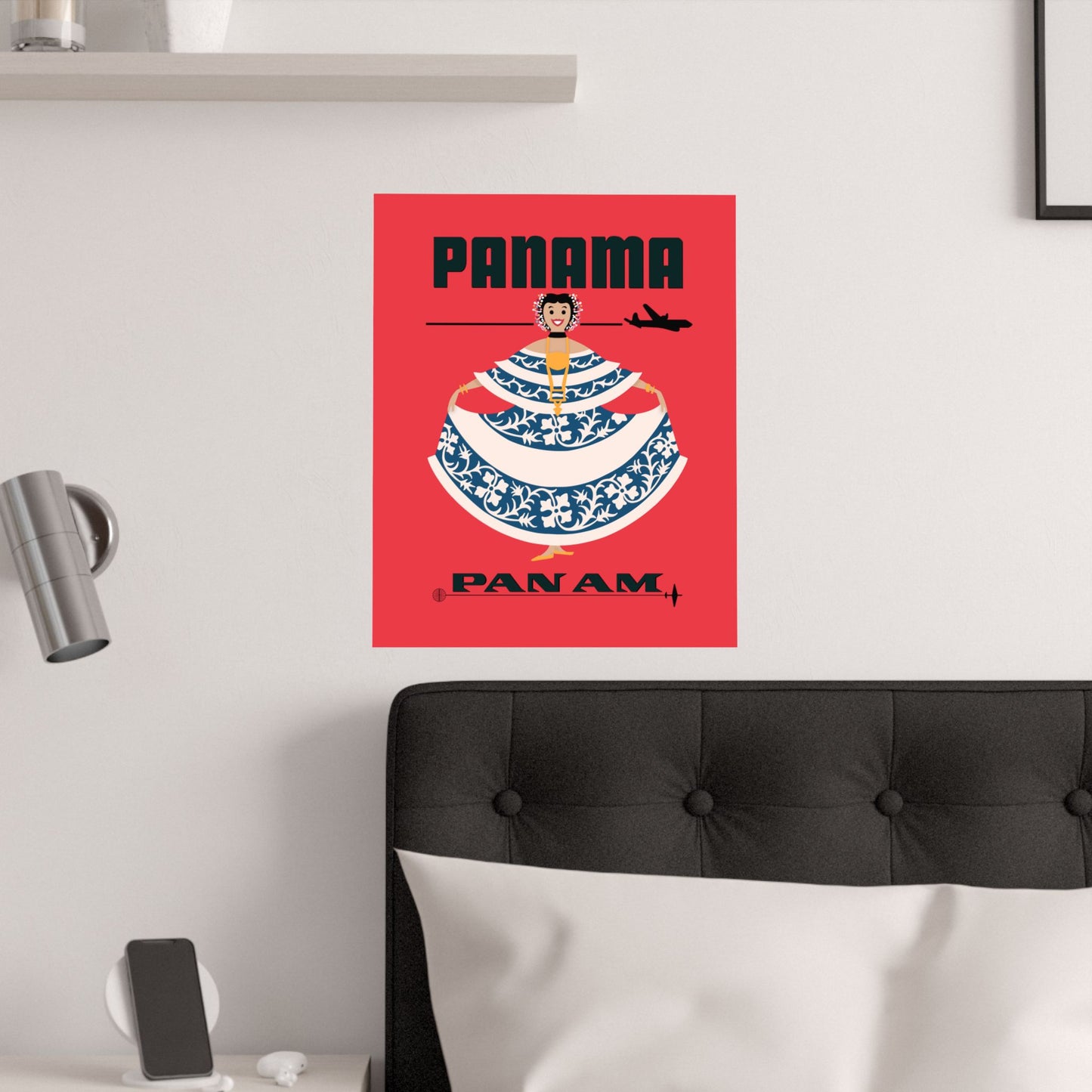 Vintage Air travel Destination Panama Satin Poster