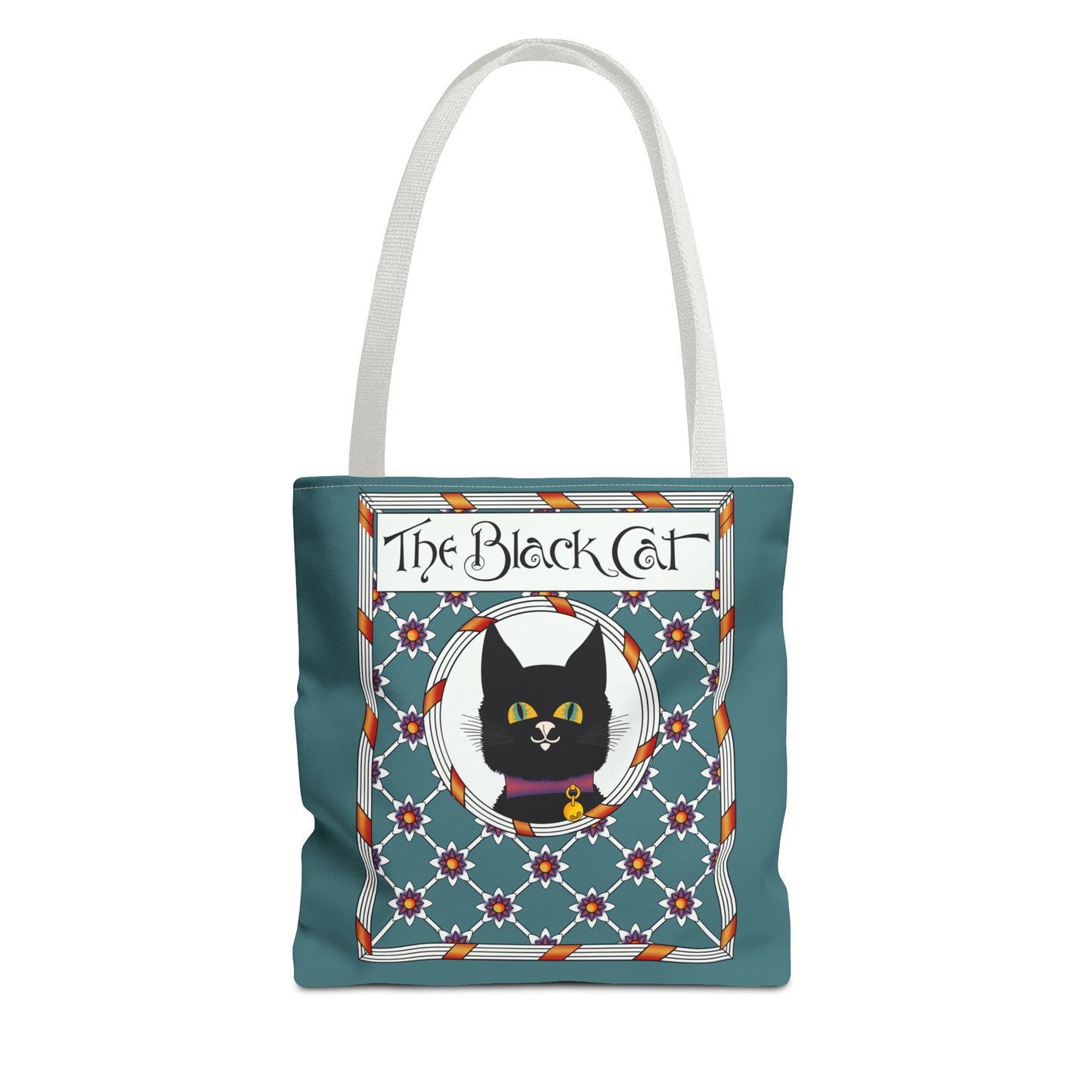 The Black Cat Teal Tote Bag — Vintage Art Nouveau Cat Shopper