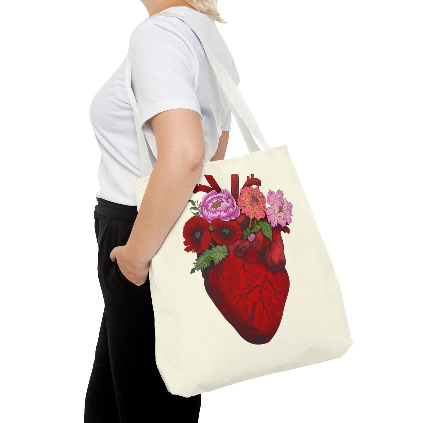 Anatomical Heart Floral Tote Bag — Valentine & Everyday Gift Tote