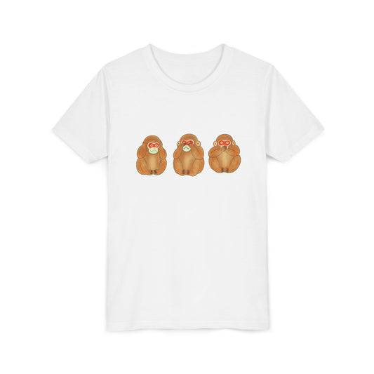 Three Wise Monkeys Fushimi clay doll Youth TShirt | Three Wise Monkeys
