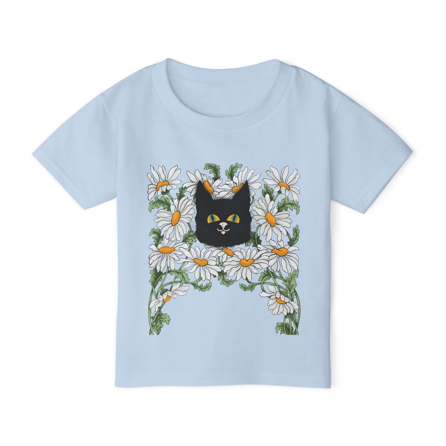 Toddler T-Shirt — Black Cat in Daisies | Cute Floral Kitty Tee for Kids