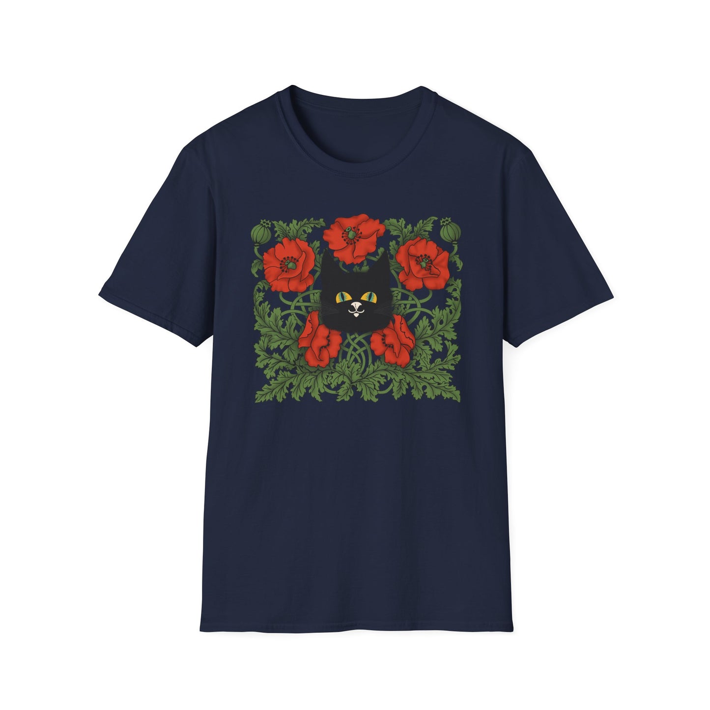 Black Cat & Red Poppies T-Shirt