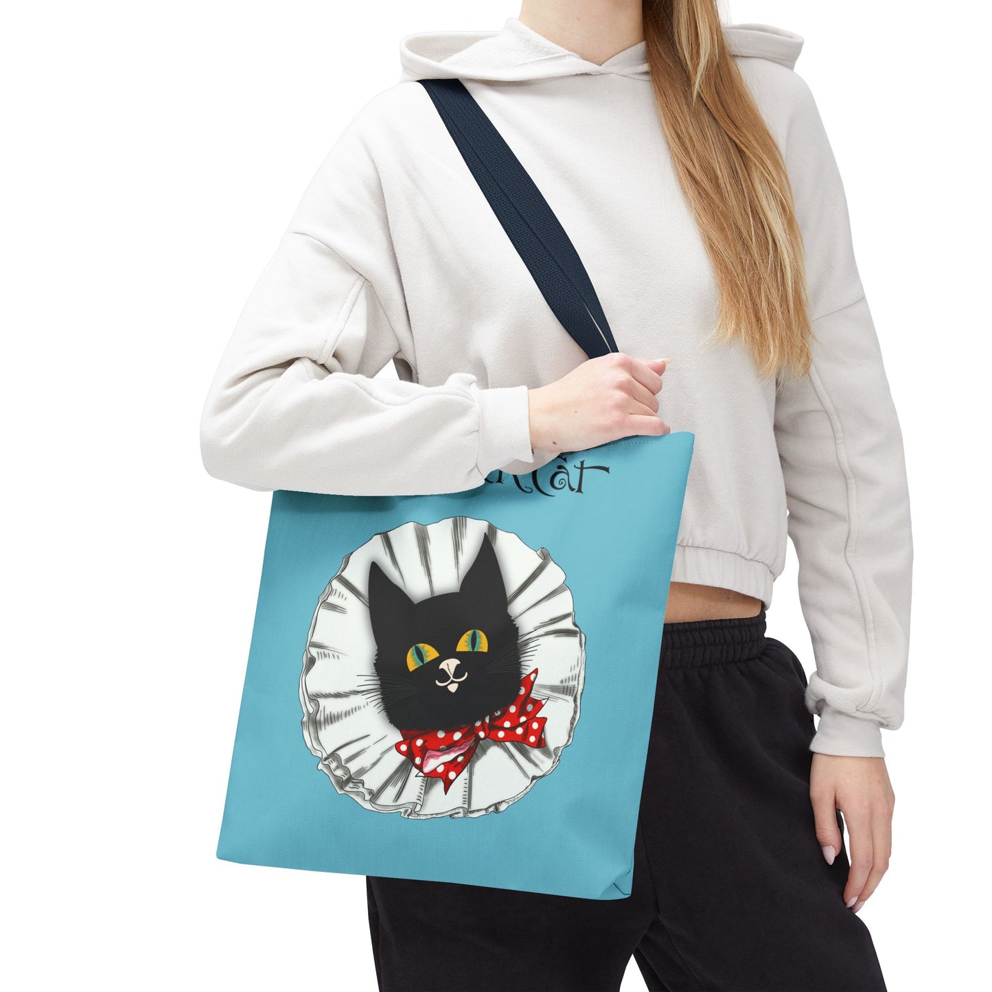 The Black Cat Clown Blue Tote Bag — Cute Vintage Cat Illustration Tote