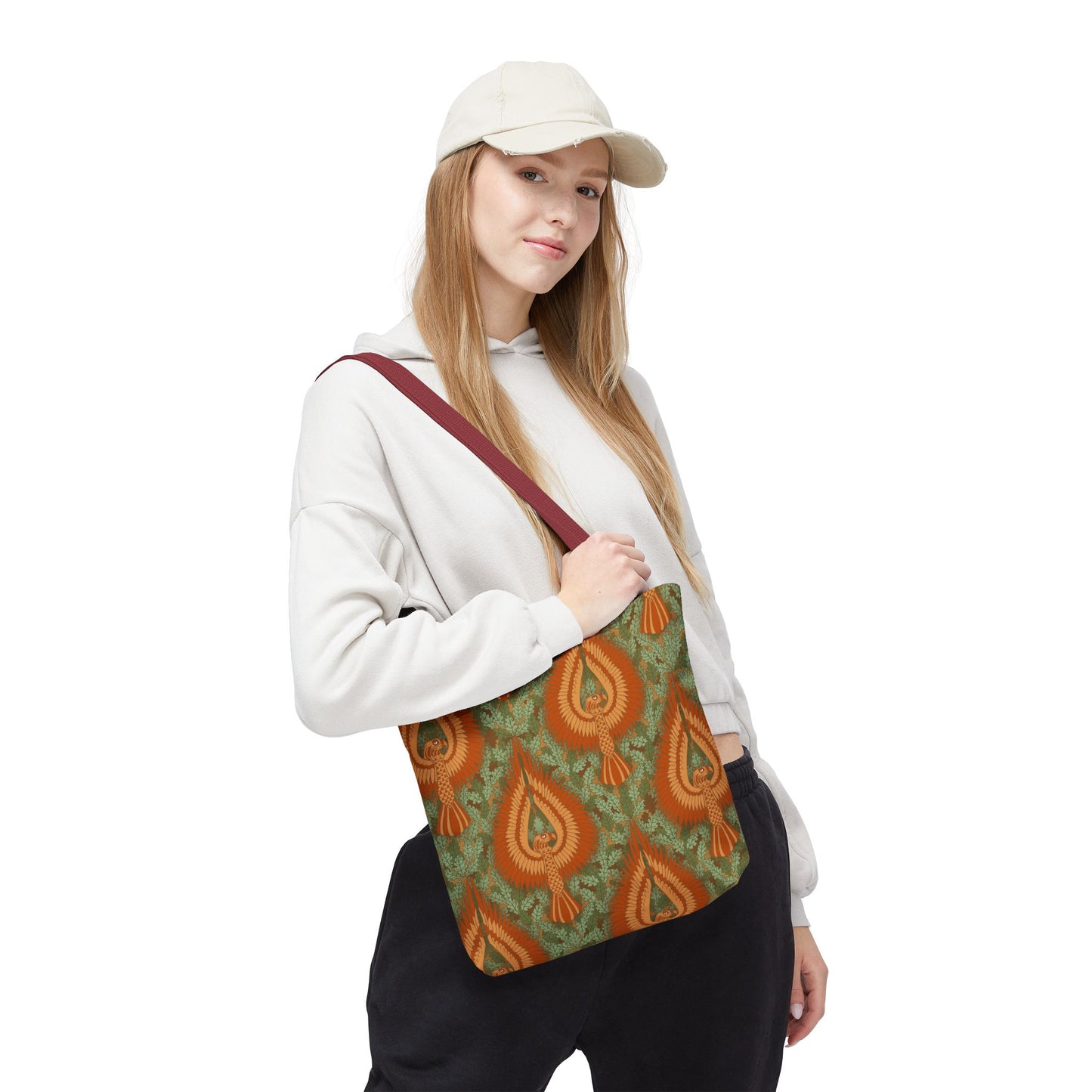 Vintage Phoenix Pattern Tote Bag — Boho Orange Green All-Over Print