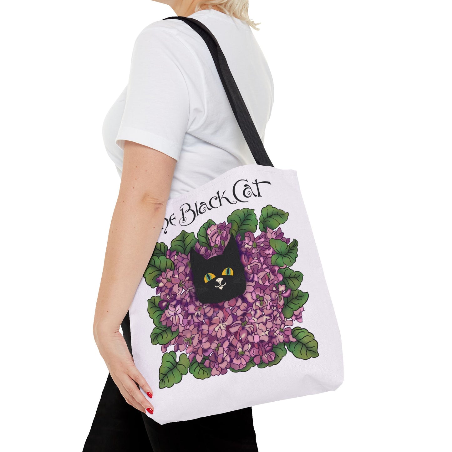 Black Cat Lilac Tote Bag — "The Black Cat" AOP Canvas Tote