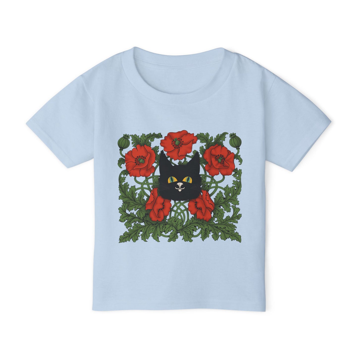 Poppies Black Cat Toddler T-Shirt — Black Cat in Poppy Garden (Cute Floral Kids Tee)
