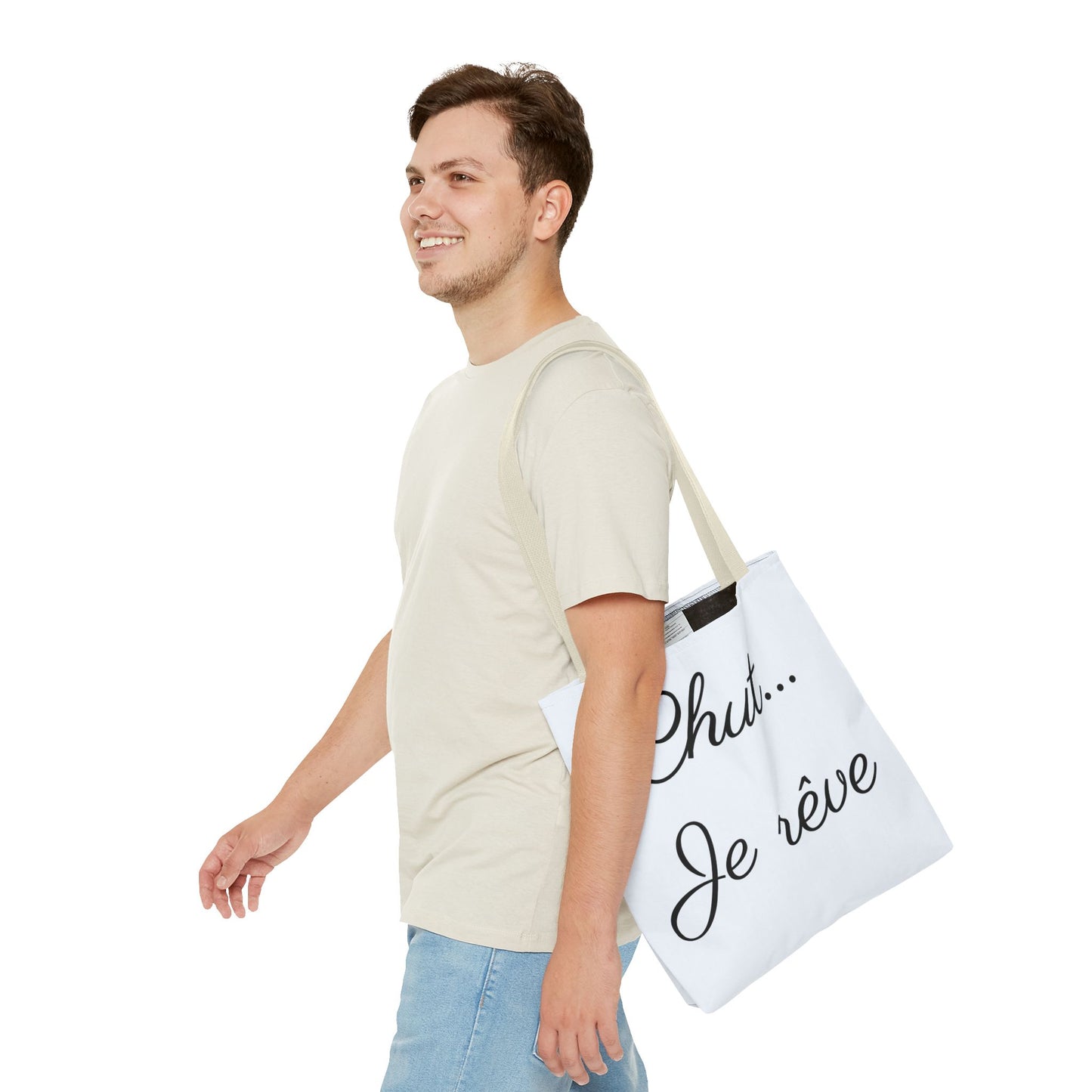 Tote Bag — "Chut... Je rêve" French Script Reversible Tote