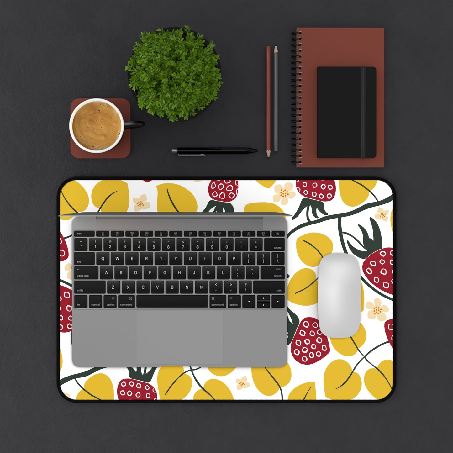 Strawberry and Floral Desk Mat
