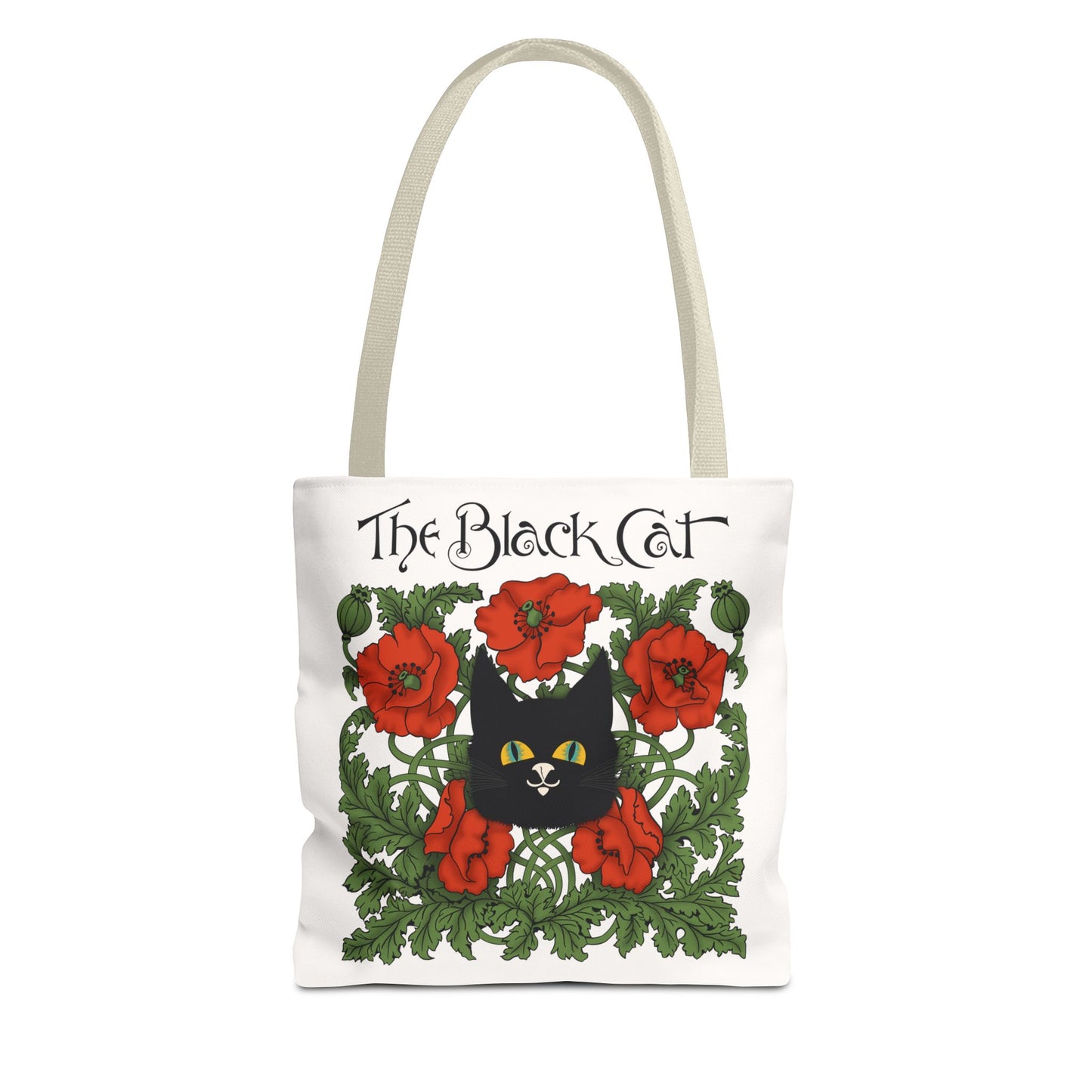 The Black Cat Poppies Tote Bag — Vintage Floral Cat Art Tote