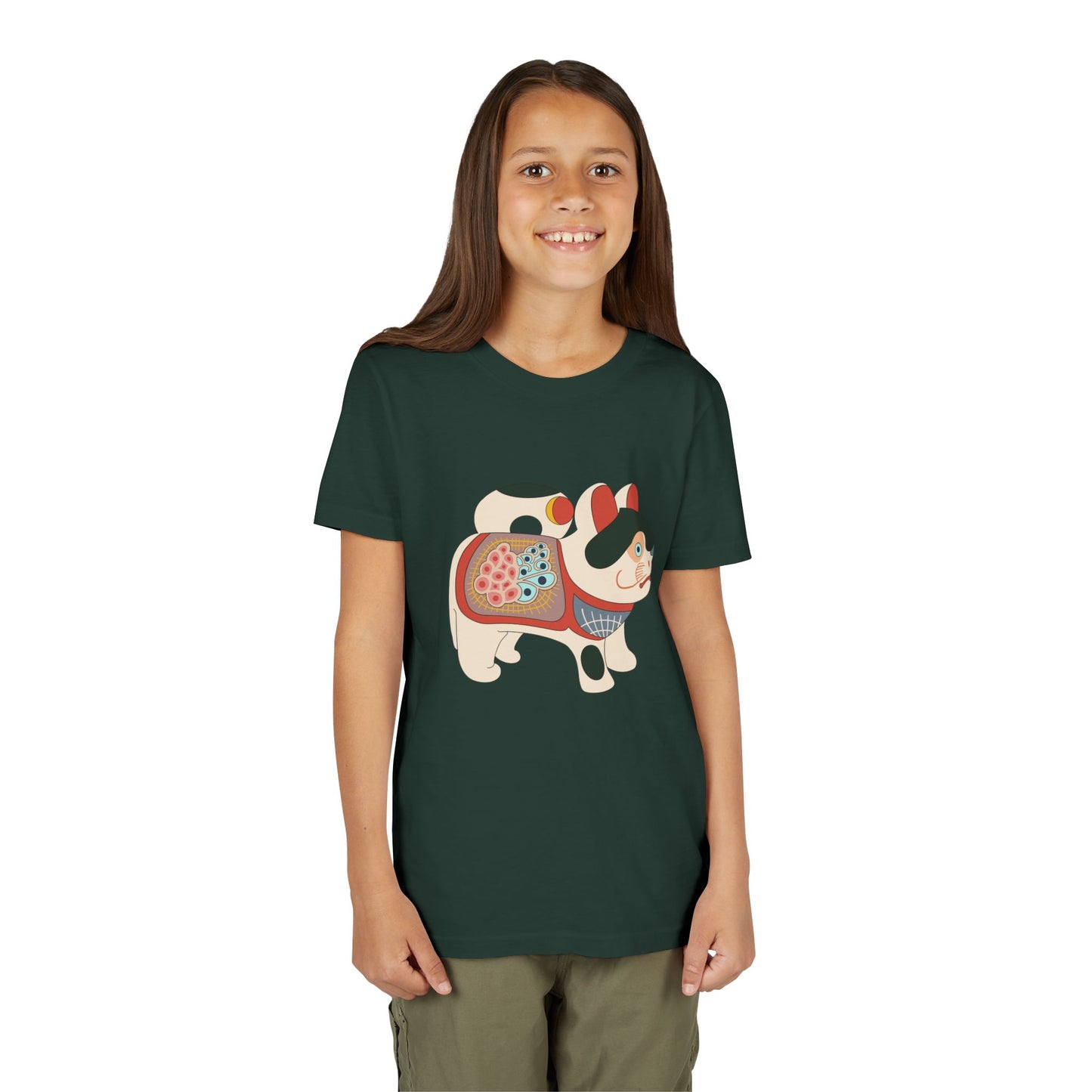 Lucky Inu Hariko illustration by Kawasaki Kyosen Youth Tshirt— Japanese Lucky Cat Tee
