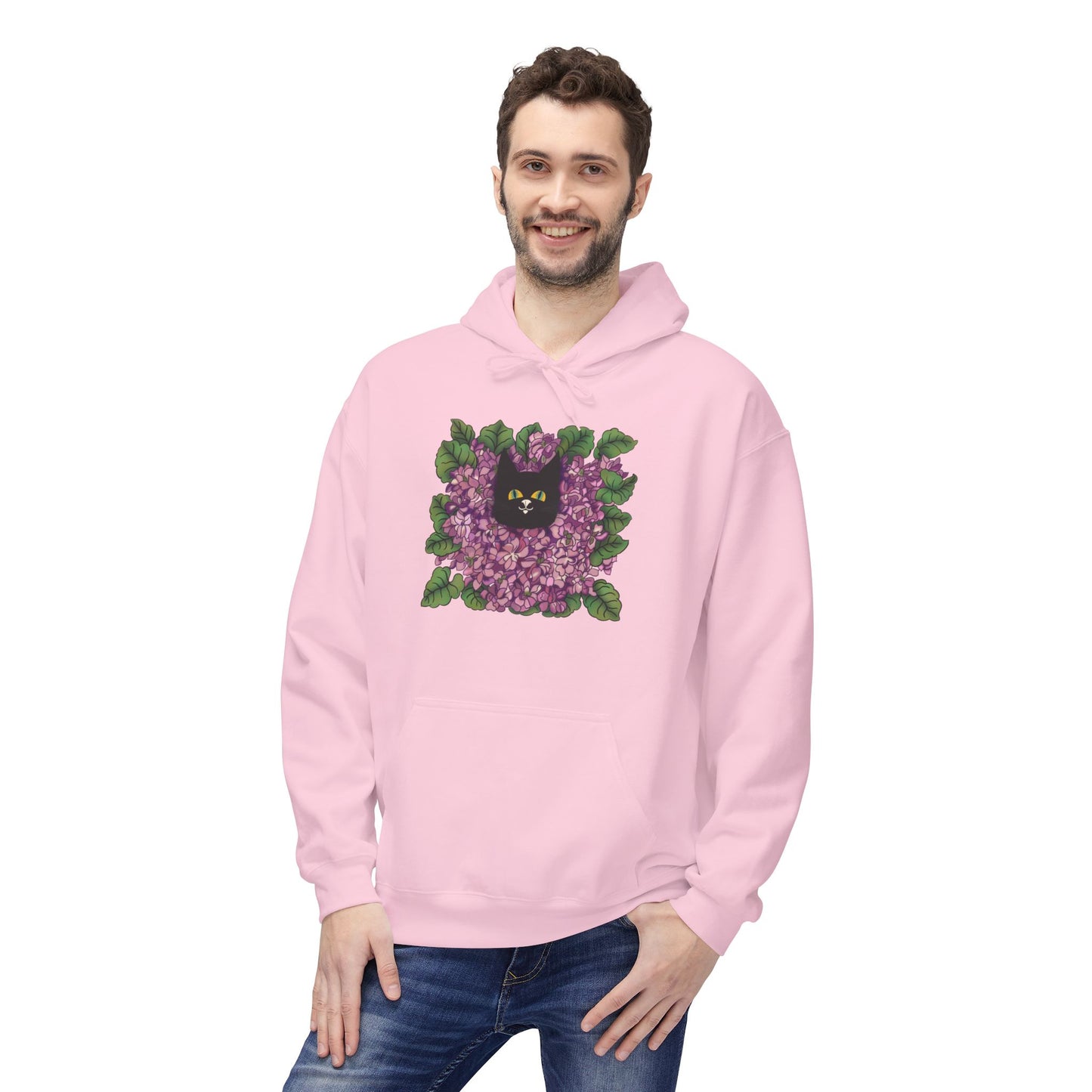 Lillac Black Cat Hoodie — Vintage Purple Lilac Graphic Pullover