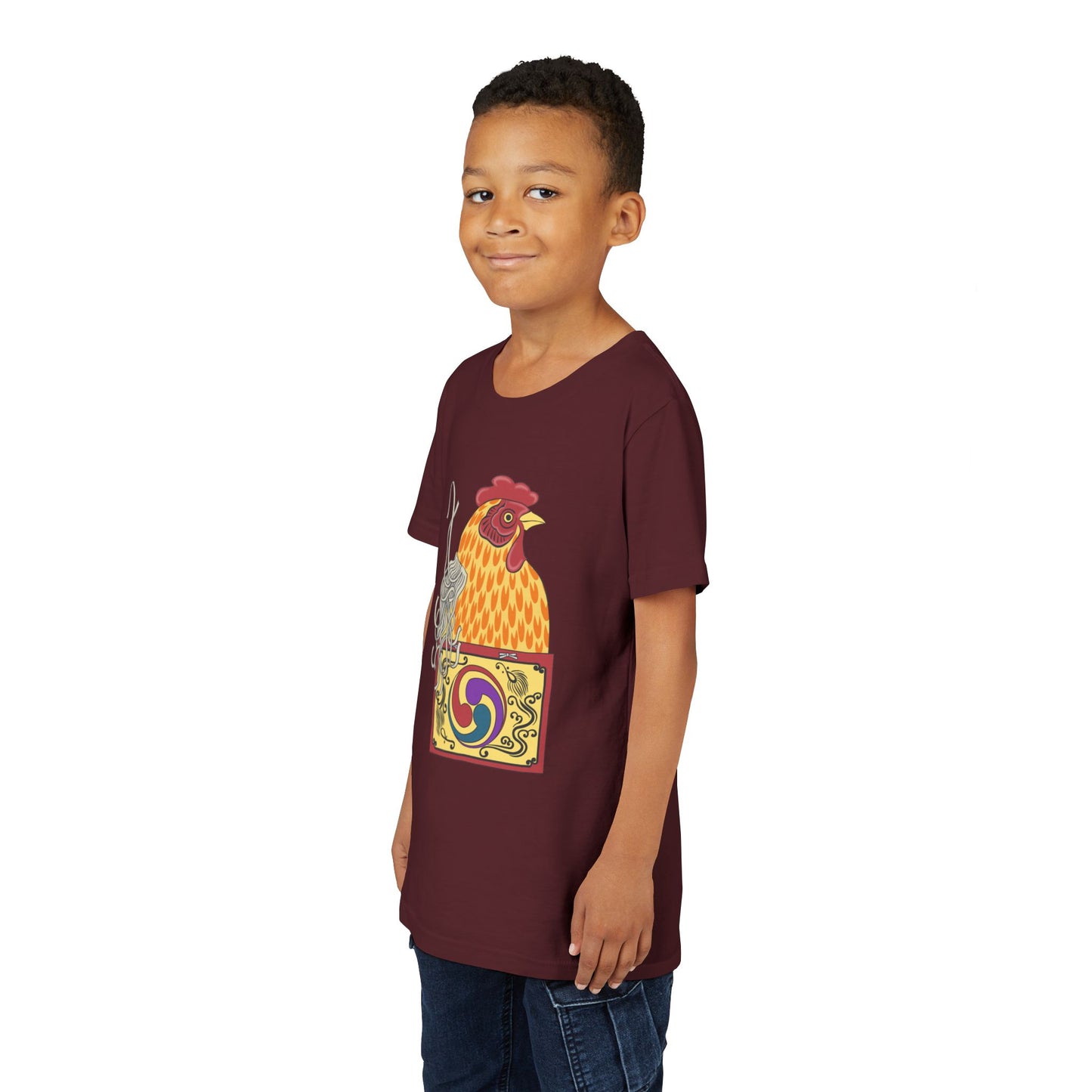 Japanese Rooster  Youth T-Shirt — Colorful Rooster Shimizu Seifū
