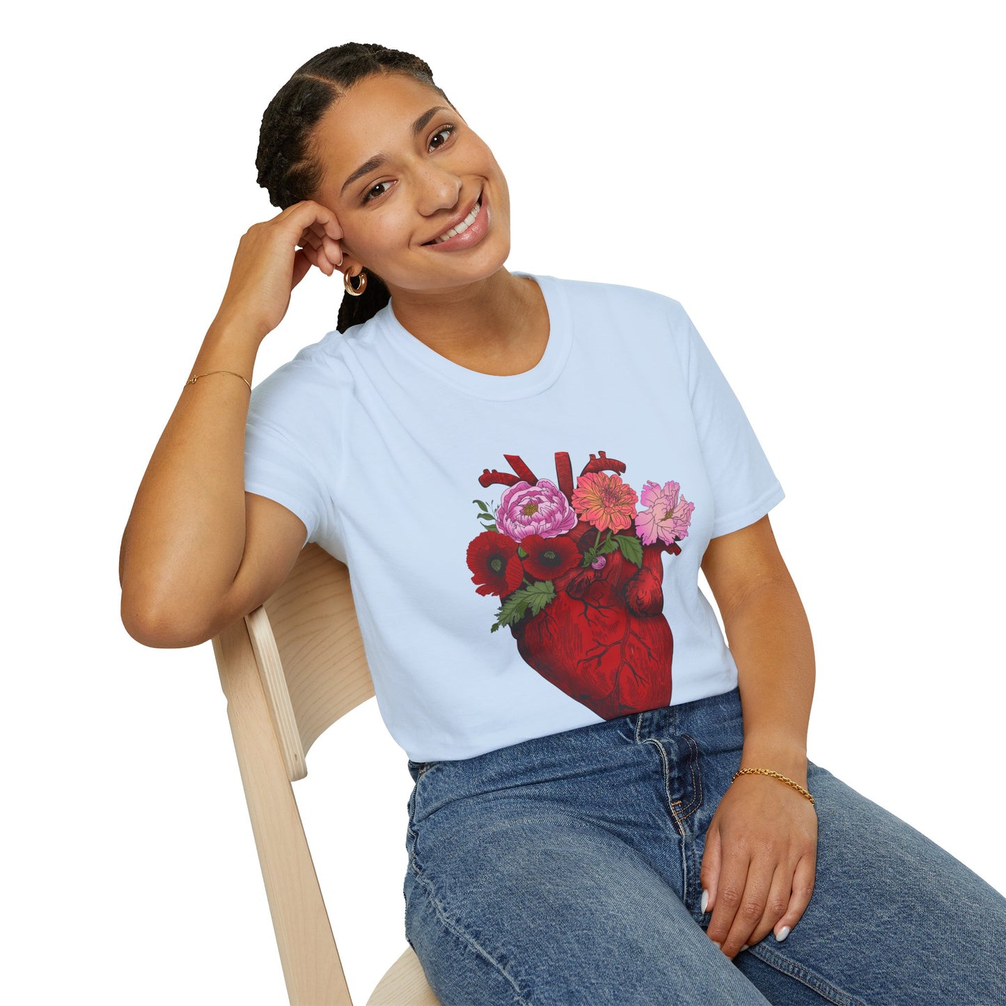 Floral Anatomical Heart T-Shirt — Botanical Heart Illustration Tee