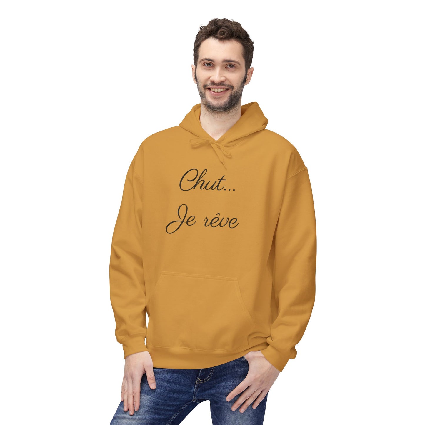 Hoodie — "Chut... Je rêve" Minimal French Script Pullover