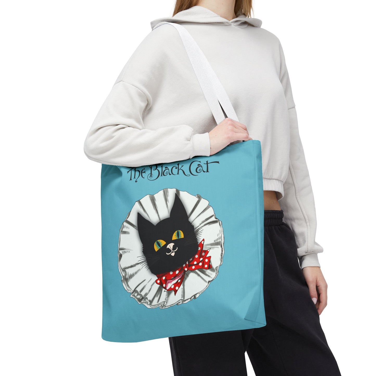 The Black Cat Clown Blue Tote Bag — Cute Vintage Cat Illustration Tote