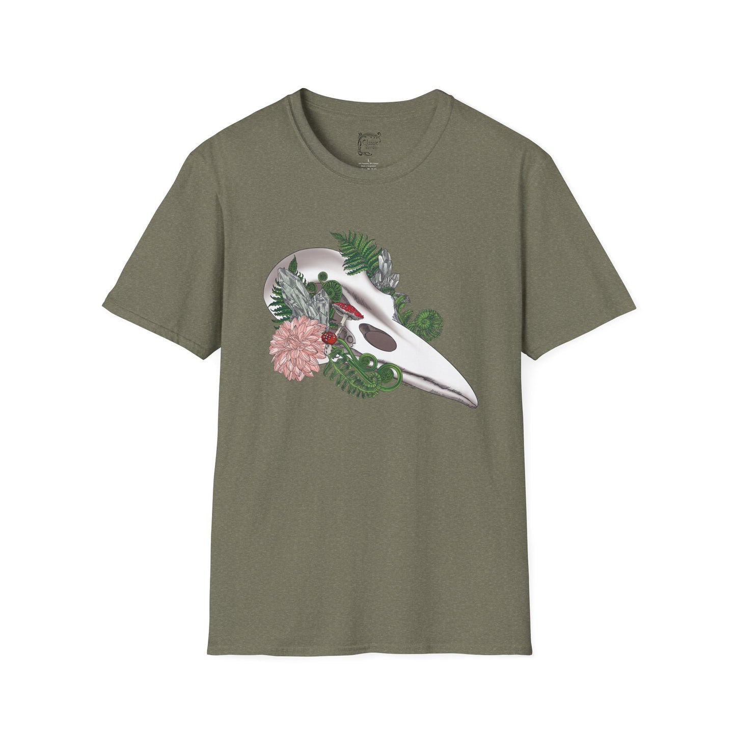 Bohemian Skull Floral T-Shirt, Unisex Softstyle Tee, Casual Wear, Nature Lover Gift, Unique Graphic Tee, Eco-Friendly Shirt