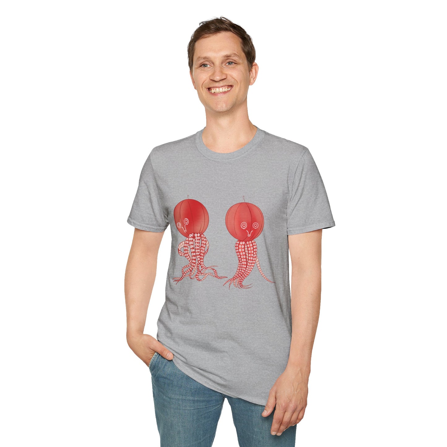 Red Jellyfish Duo by Koizumi Kawasaki TShirt — Cute Ocean Sea Creature Tees