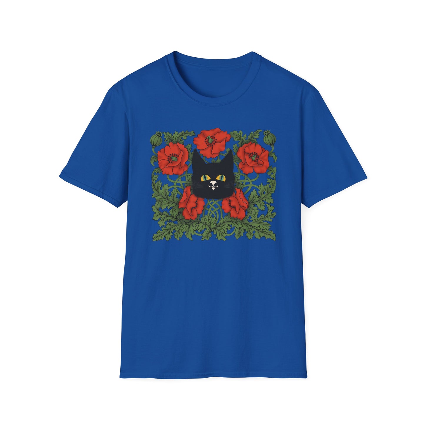 Black Cat & Red Poppies T-Shirt