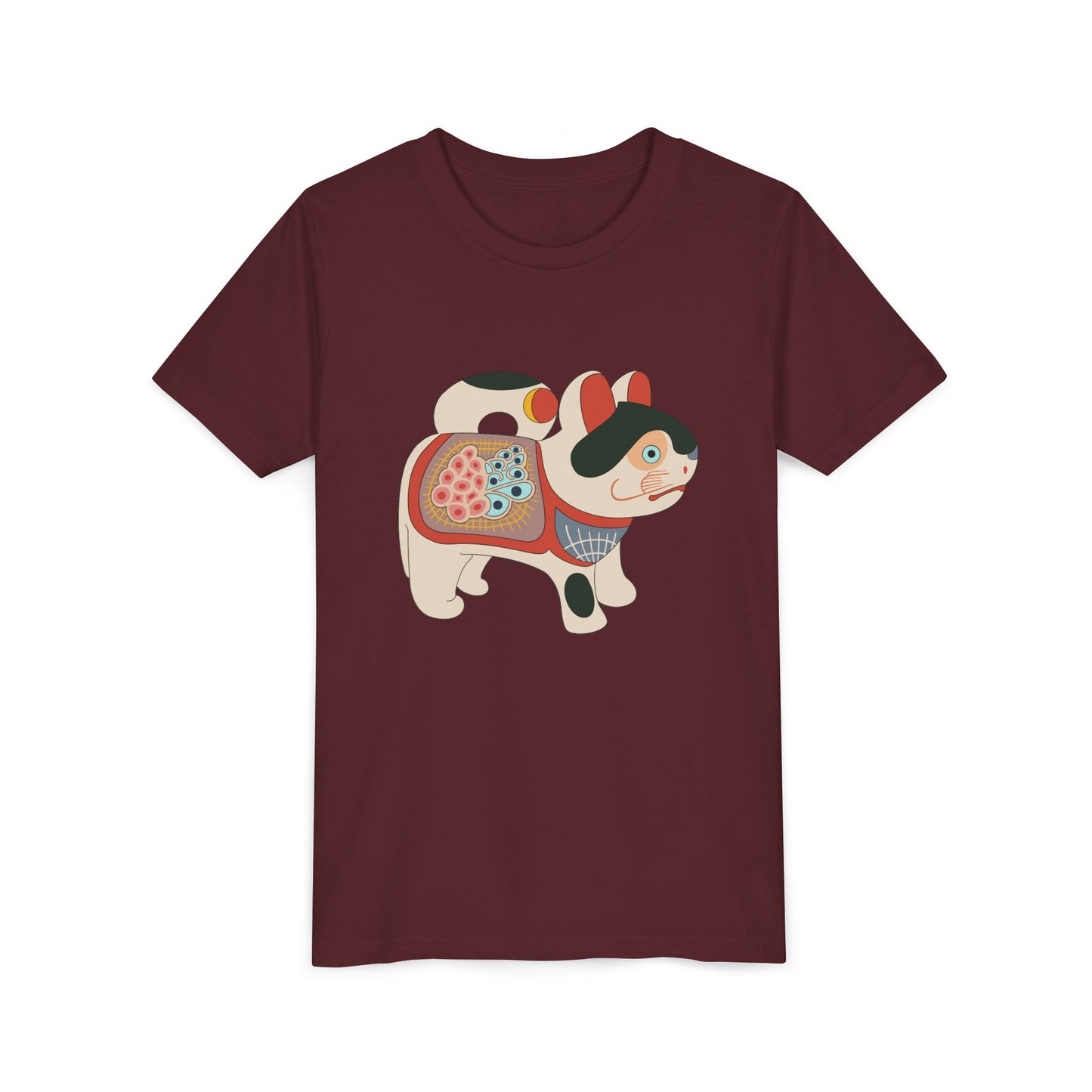 Lucky Inu Hariko illustration by Kawasaki Kyosen Youth Tshirt— Japanese Lucky Cat Tee