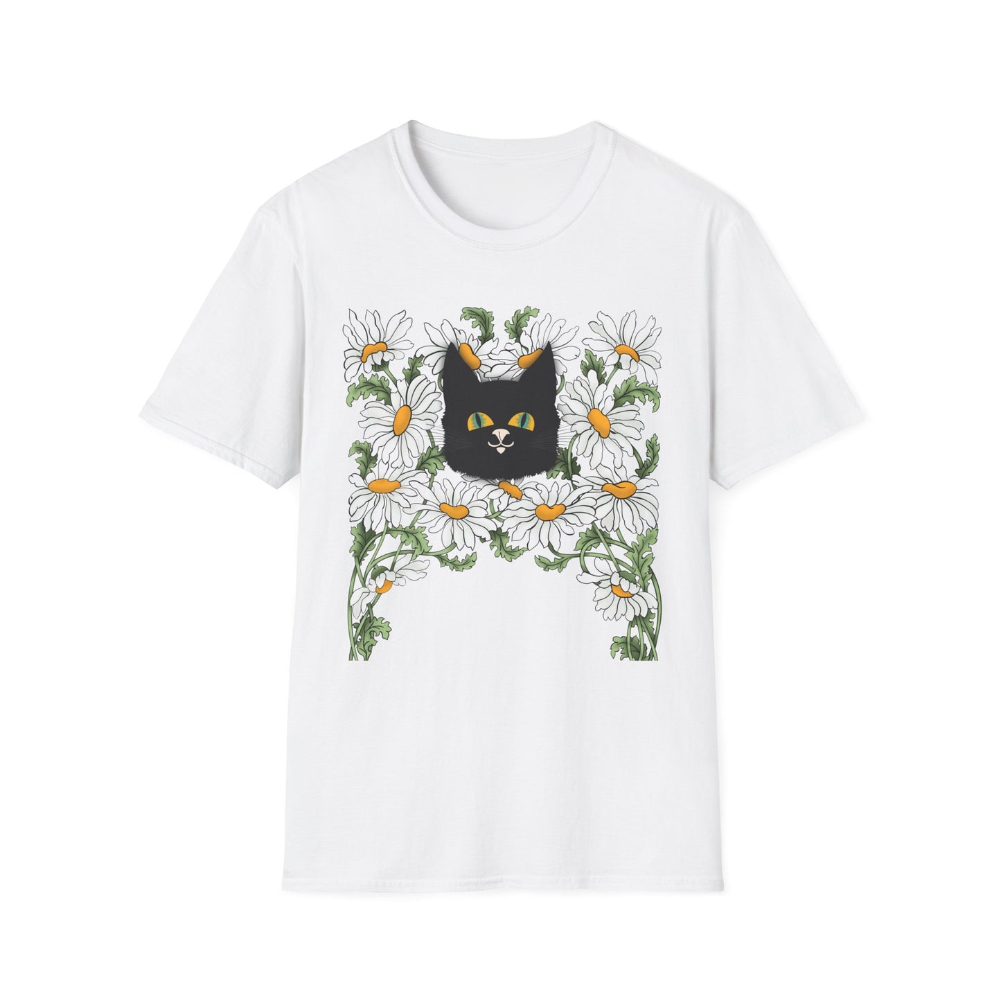 Black Cat & Daisies T‑Shirt — Cute Floral Cat Tee for Cat Lovers