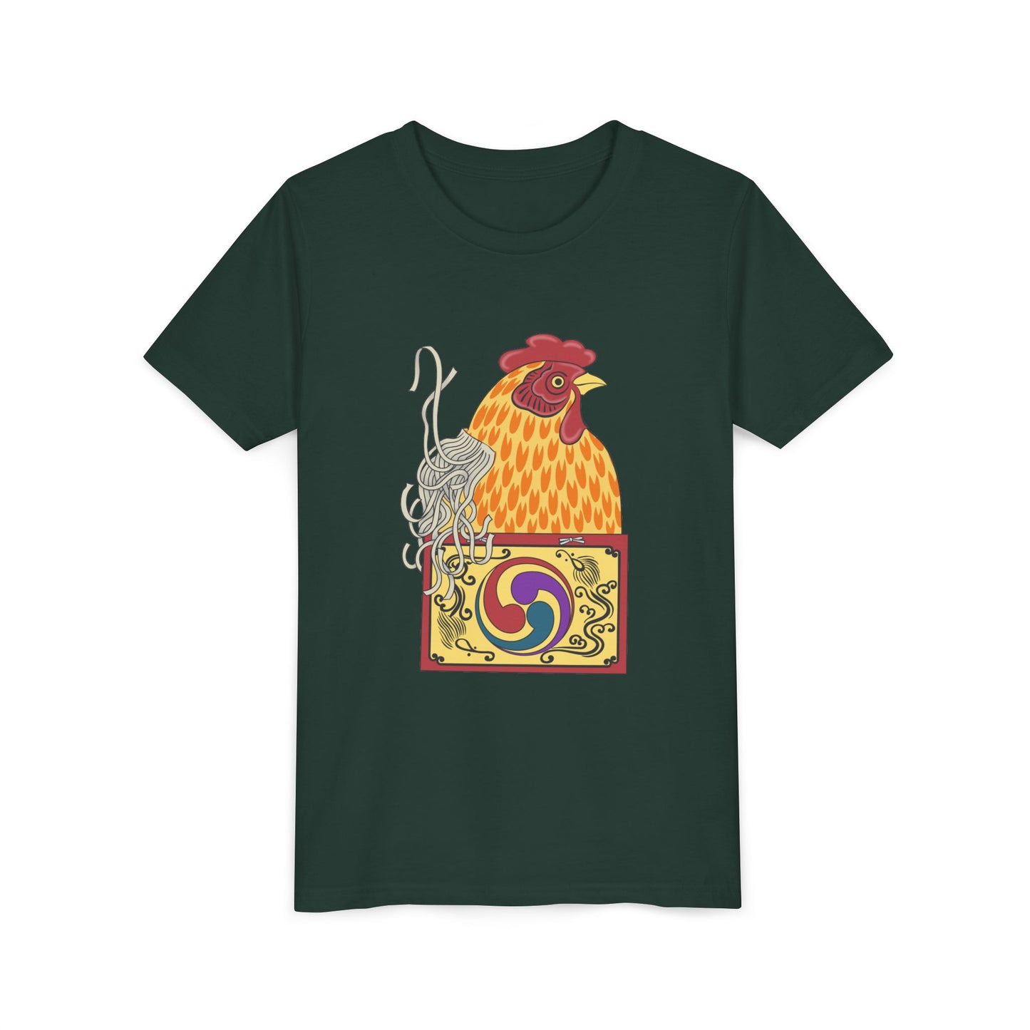 Japanese Rooster  Youth T-Shirt — Colorful Rooster Shimizu Seifū