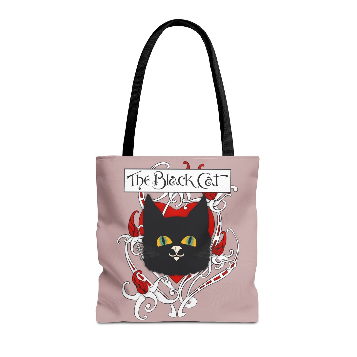 Black Cat Heart Tote Bag — 'The Black Cat' Gothic Vintage Cat Illustration Beach & Market Bag